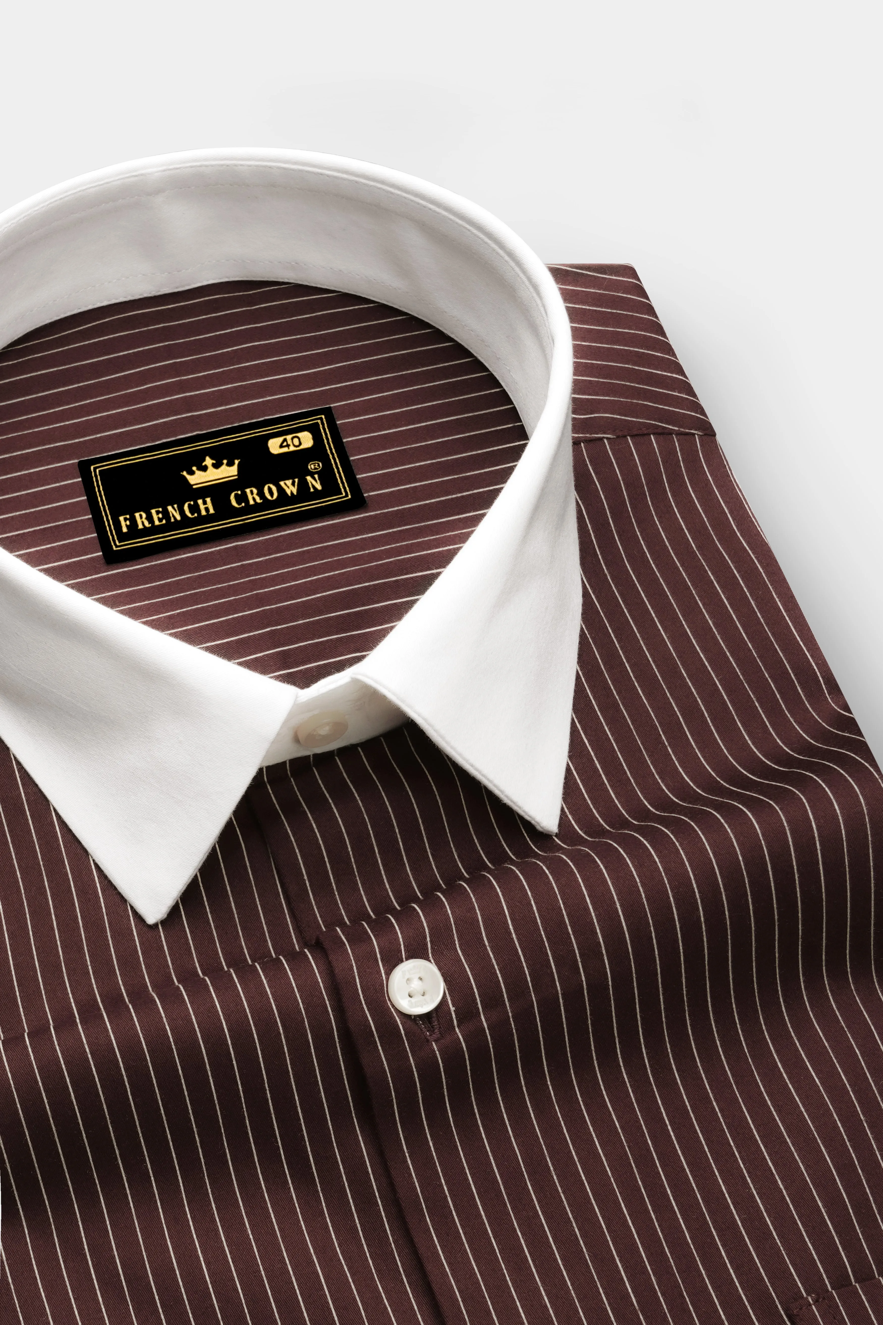 Umber-Bistre Brown And Bright White Pin Striped Subtle Sheen Super Soft Premium Cotton Dress White Cuff Collar Shirt sold by French Crown product image thumbnail 4