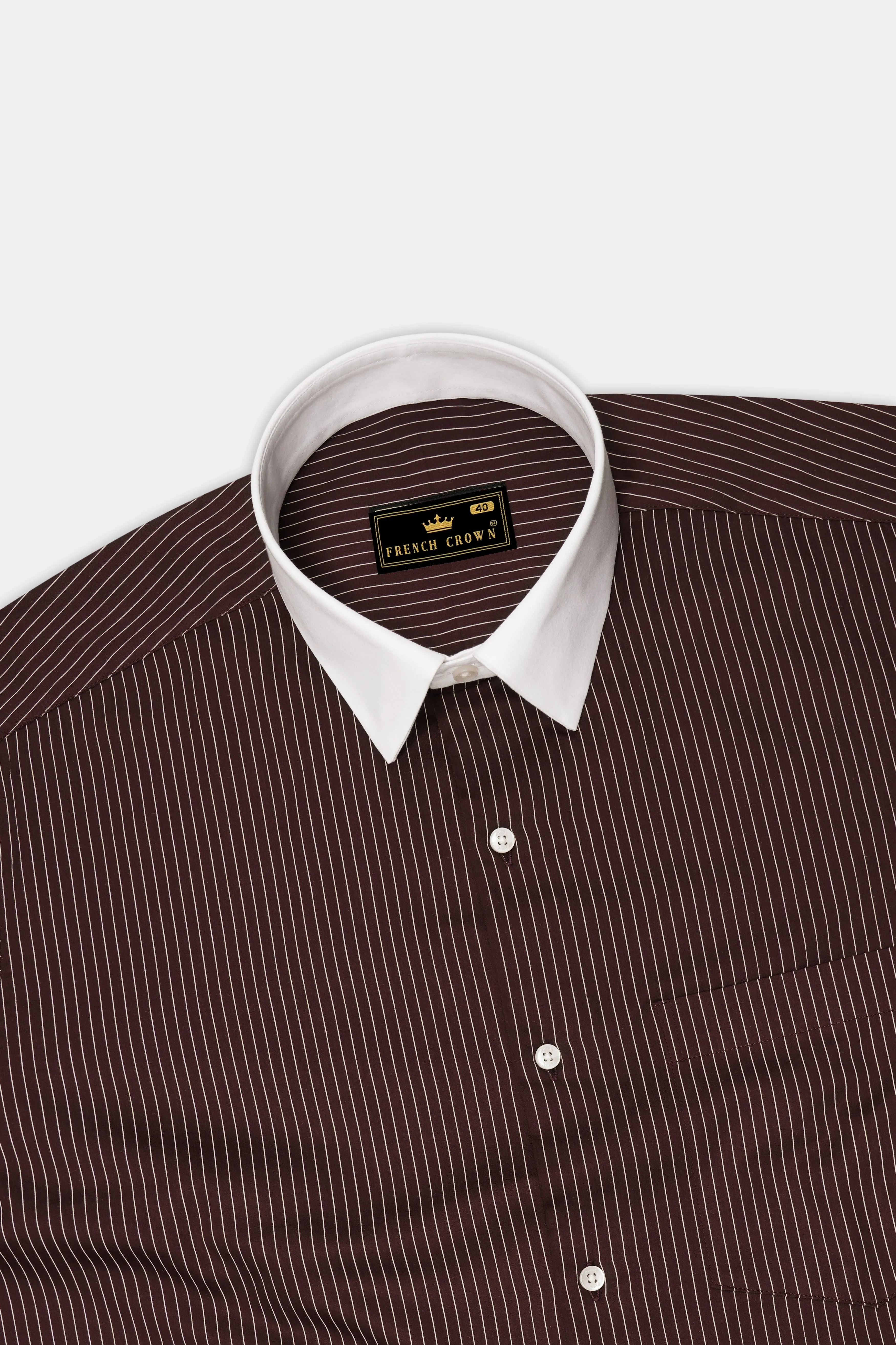 Umber-Bistre Brown And Bright White Pin Striped Subtle Sheen Super Soft Premium Cotton Dress White Cuff Collar Shirt sold by French Crown product image thumbnail 5