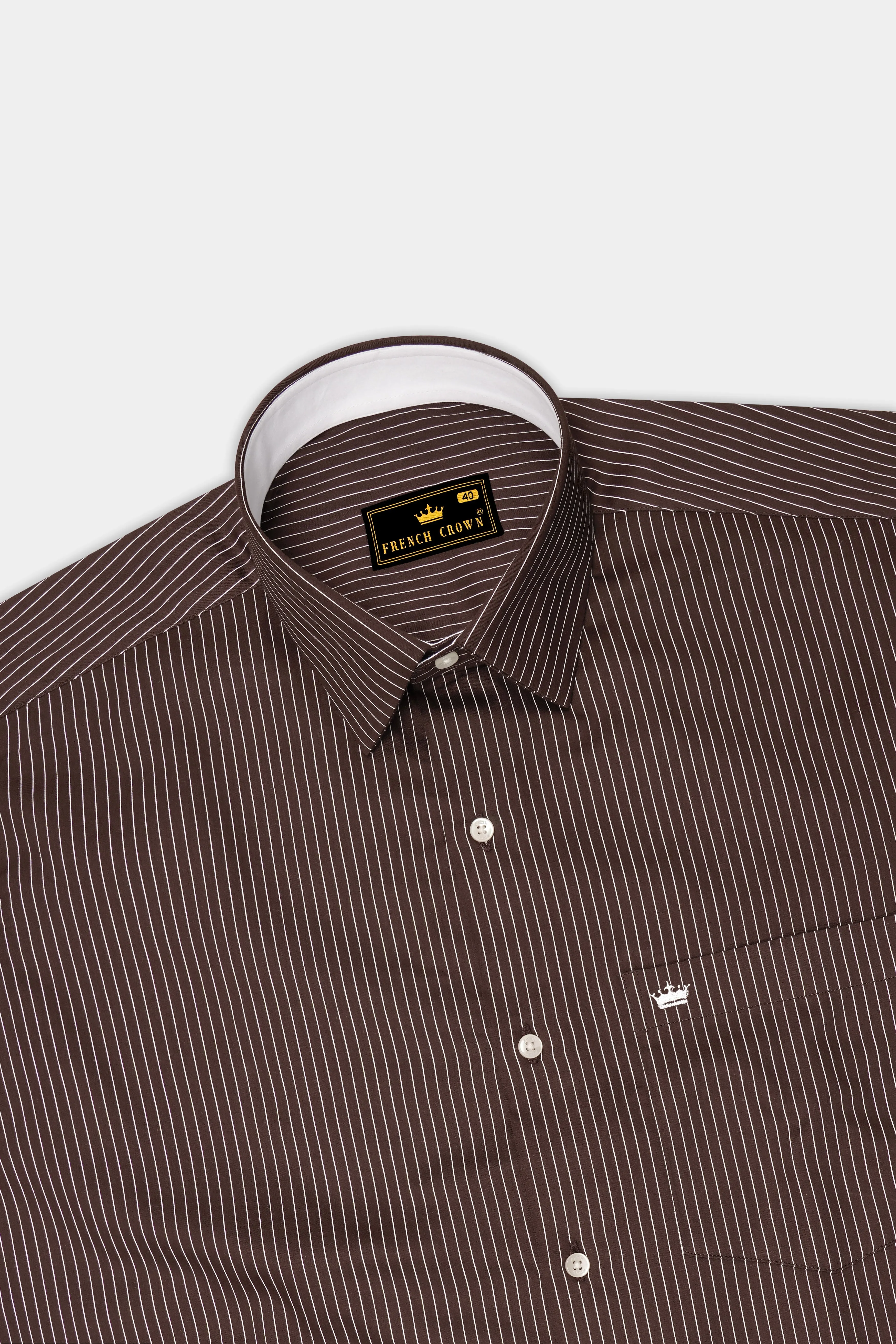 Umber-Bistre Brown And Bright White Pin Striped Subtle Sheen Soft Premium Cotton Dress Shirt sold by French Crown product image thumbnail 5