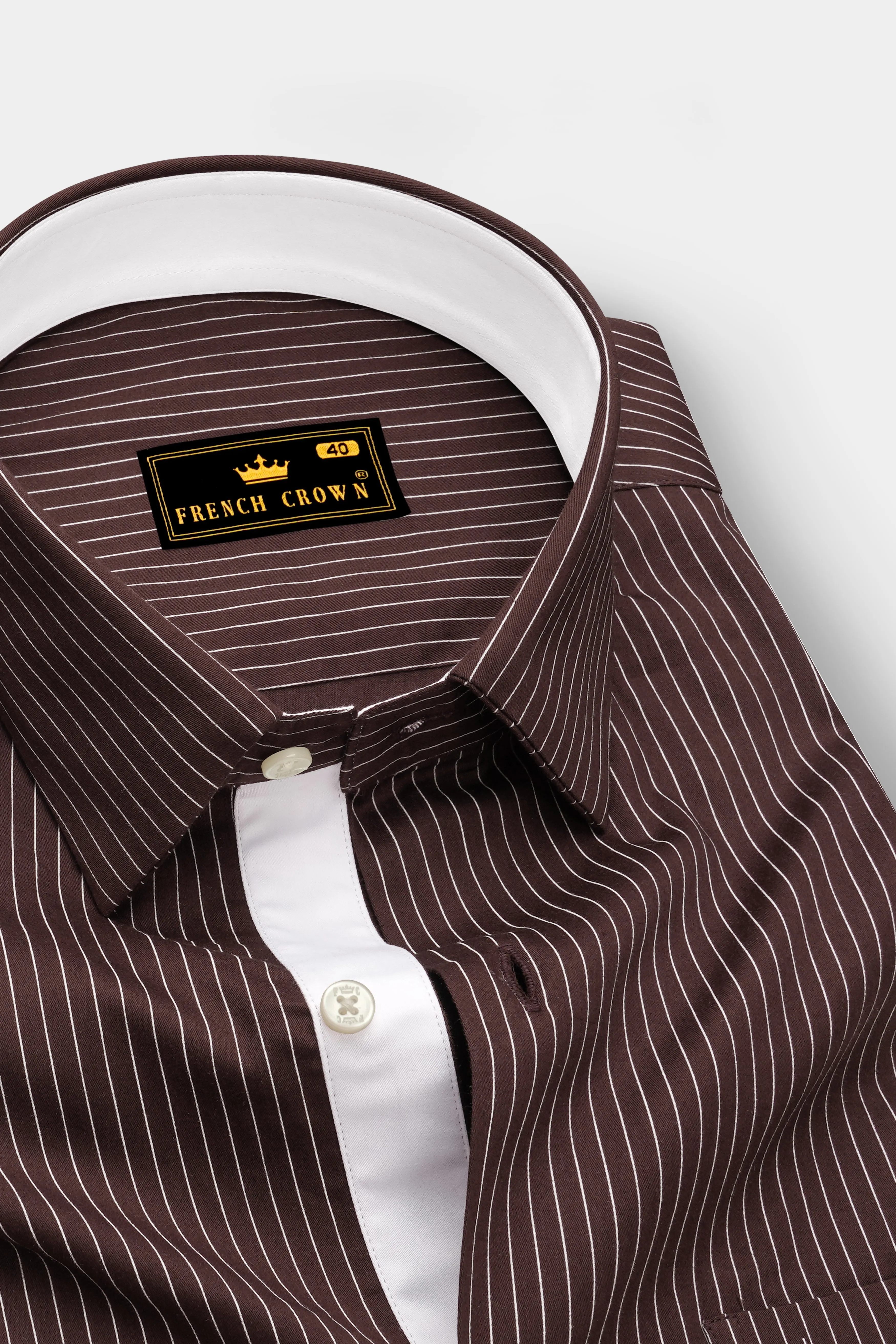Umber-Bistre Brown And Bright White Pin Striped Subtle Sheen Soft Premium Cotton Dress Shirt sold by French Crown product image thumbnail 2