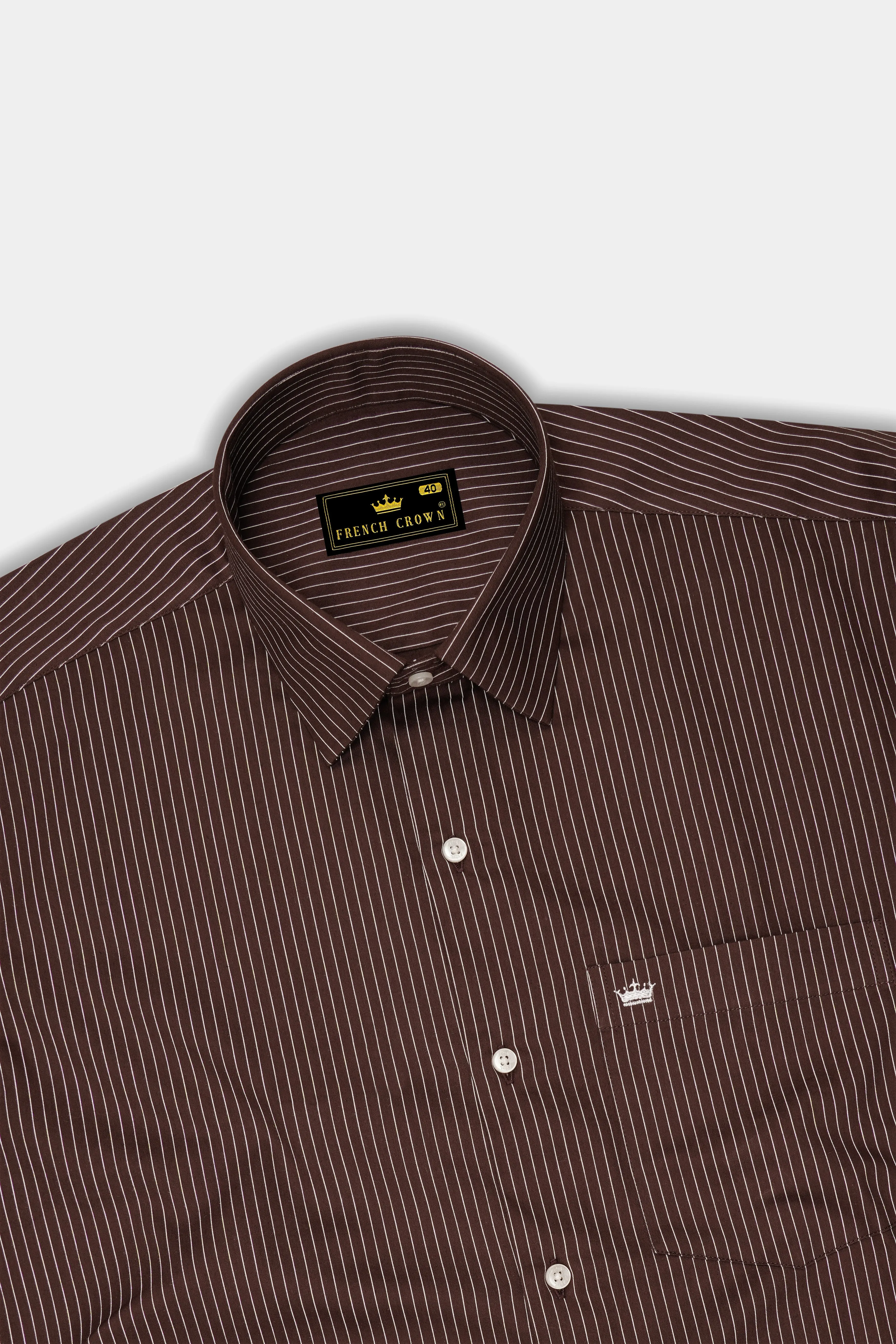 Umber-Bistre Brown And Bright White Pin Striped Subtle Sheen Super Soft Premium Cotton Dress Shirt sold by French Crown product image thumbnail 5