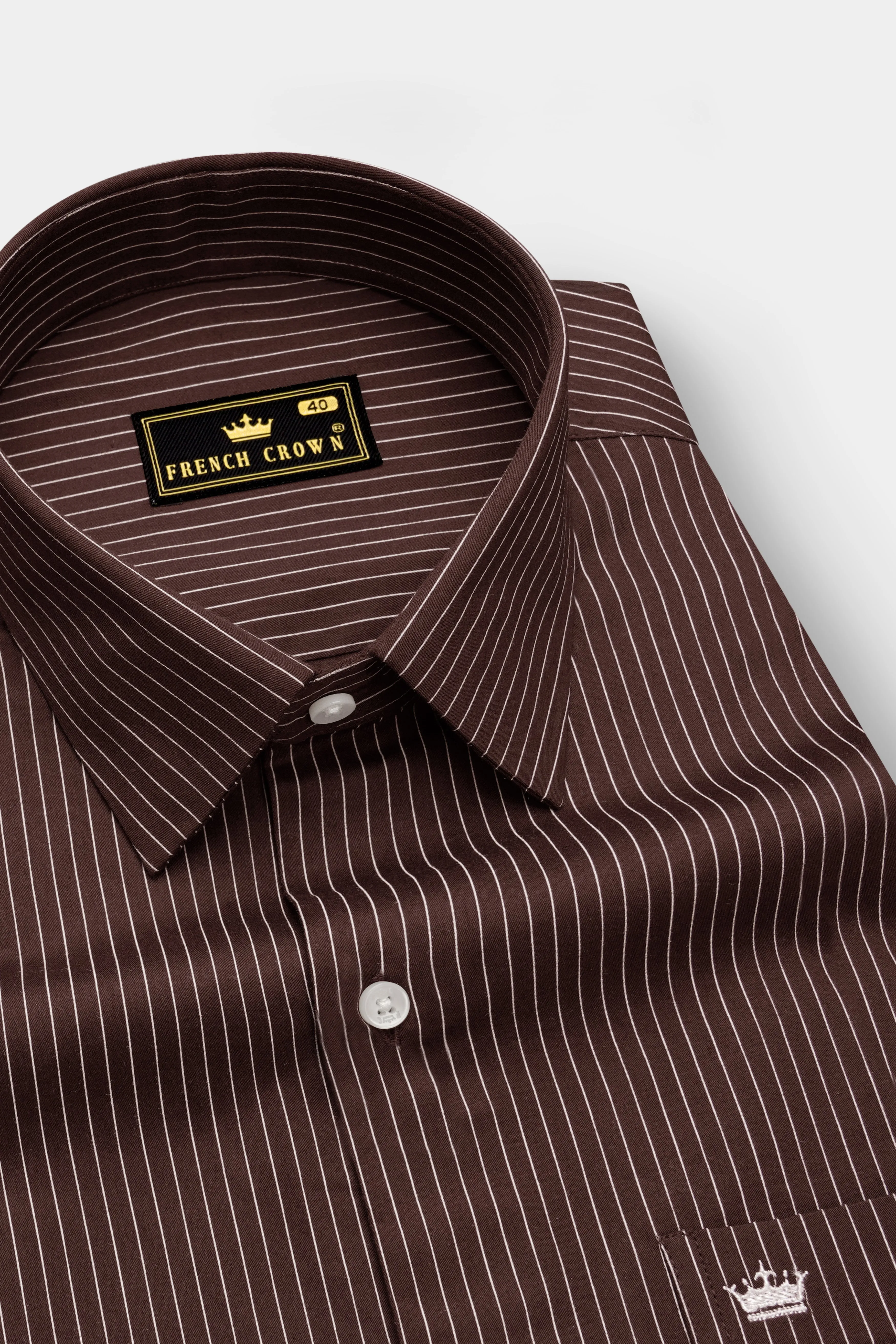 Umber-Bistre Brown And Bright White Pin Striped Subtle Sheen Super Soft Premium Cotton Dress Shirt sold by French Crown product image thumbnail 2