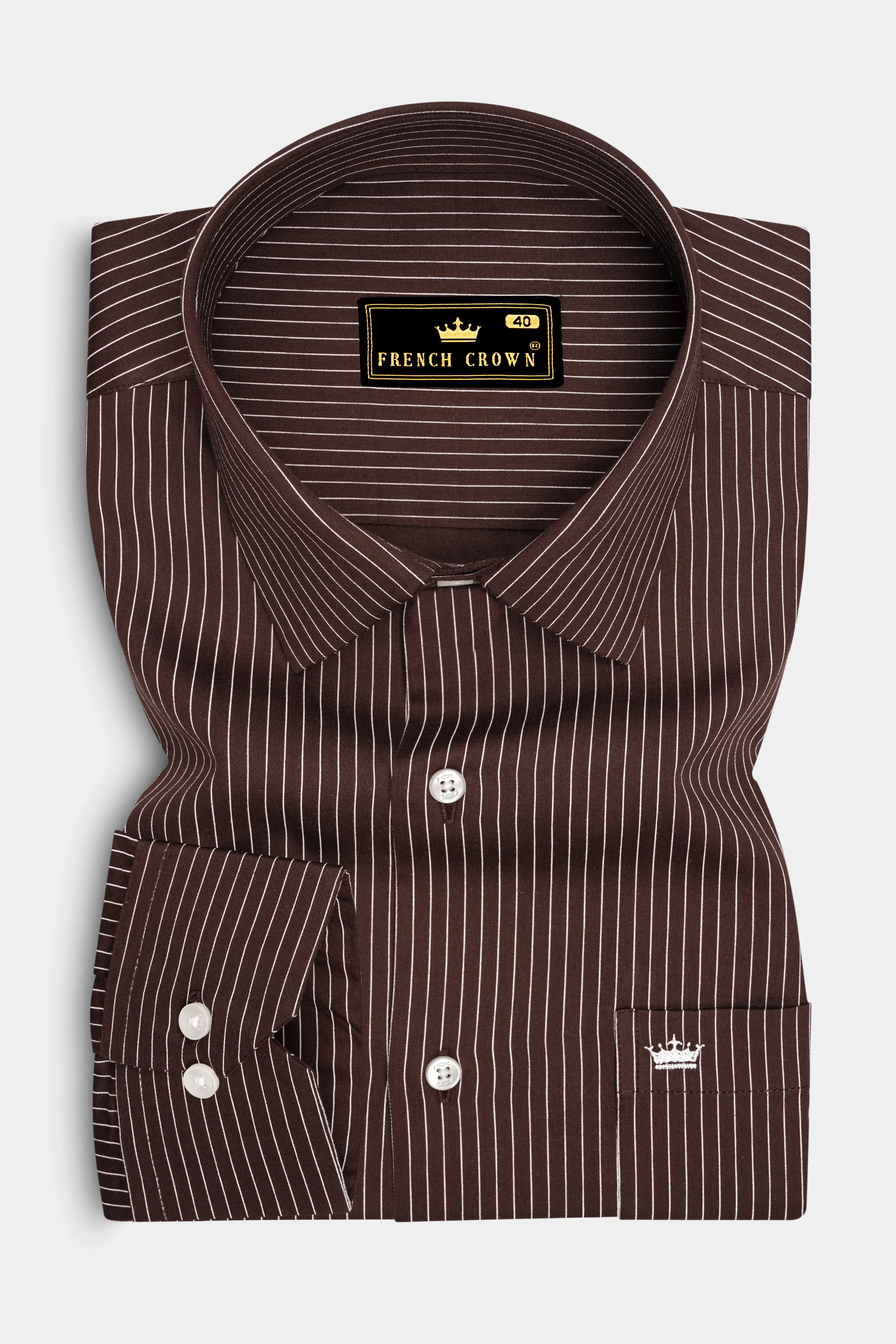 Umber-Bistre Brown And Bright White Pin Striped Subtle Sheen Super Soft Premium Cotton Dress Shirt sold by French Crown product image thumbnail 4