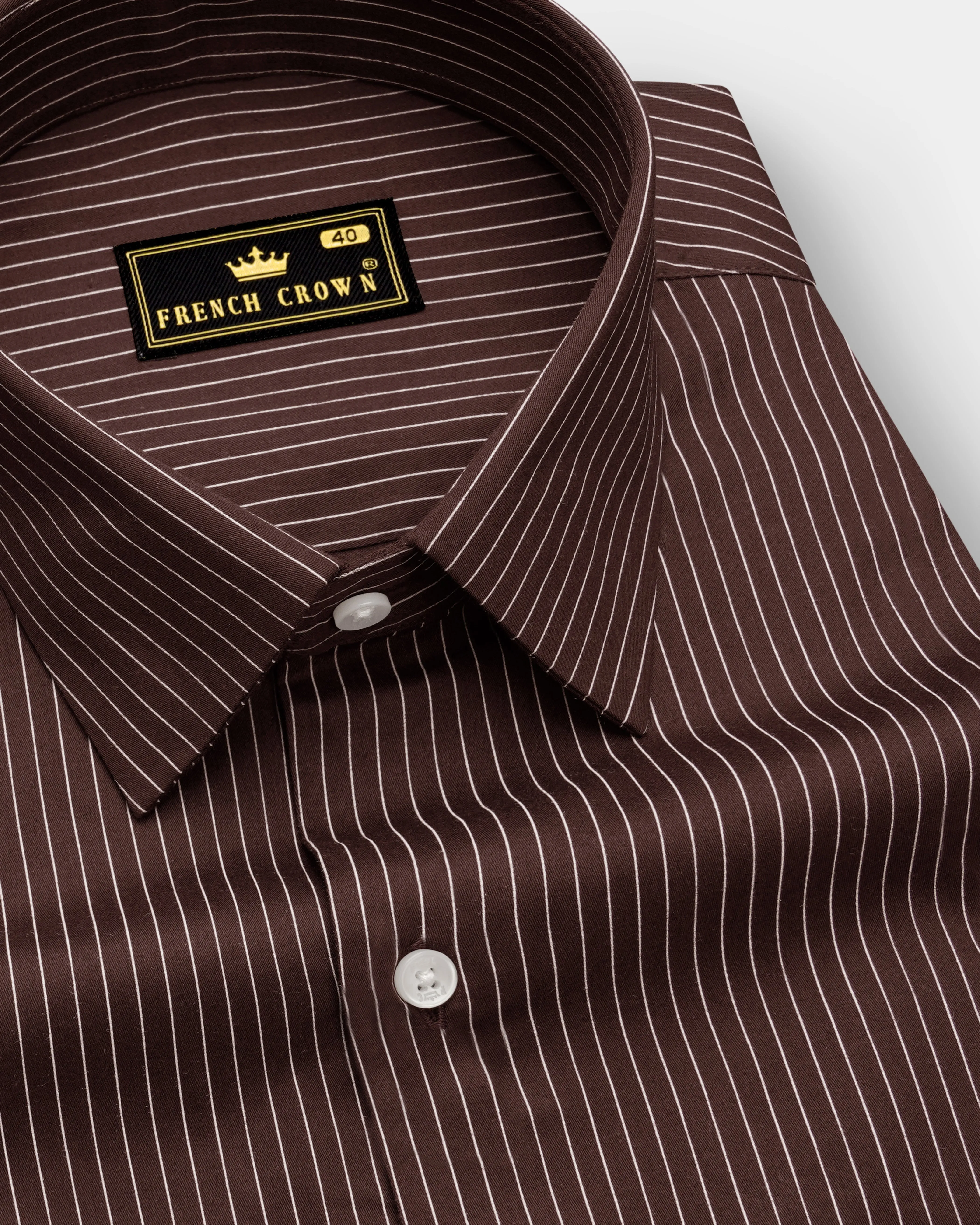 Umber-Bistre Brown And Bright White Pin Striped Subtle Sheen Super Soft Premium Cotton Dress Shirt sold by French Crown