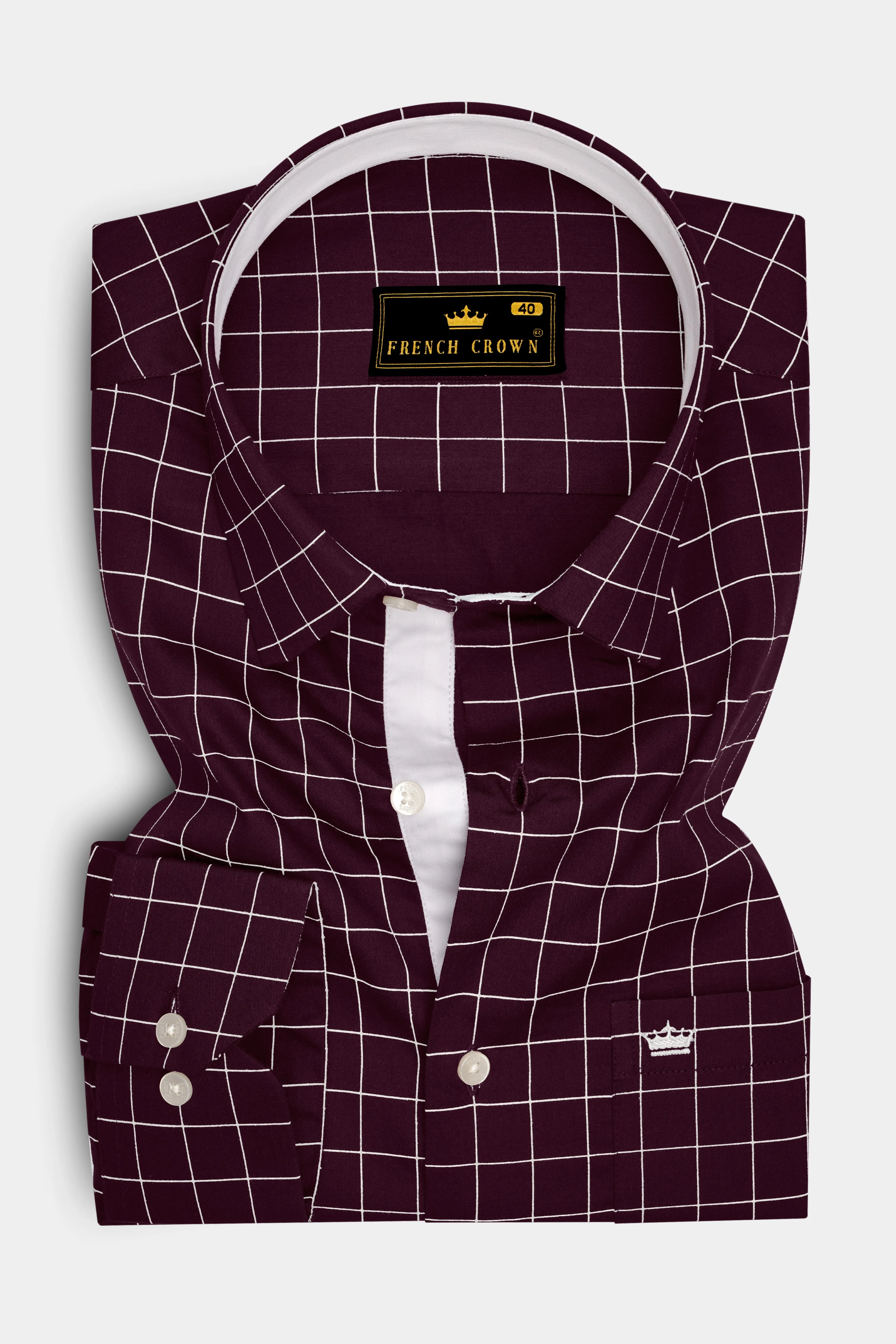 Garnet-Tamarind Maroon And Bright White Windowpane Subtle Sheen Soft Premium Cotton Dress Shirt sold by French Crown product image thumbnail 4