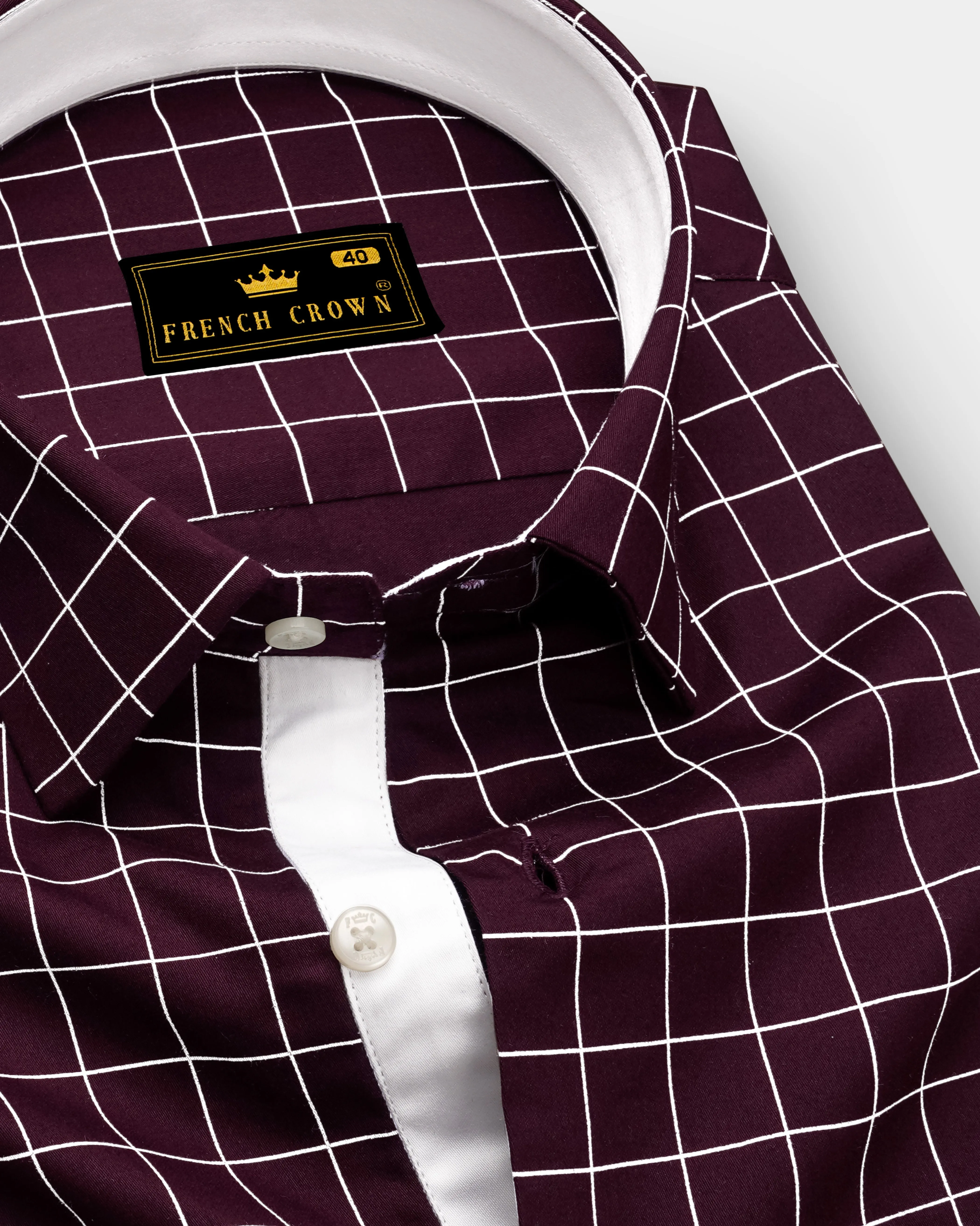 Garnet-Tamarind Maroon And Bright White Windowpane Subtle Sheen Soft Premium Cotton Dress Shirt sold by French Crown