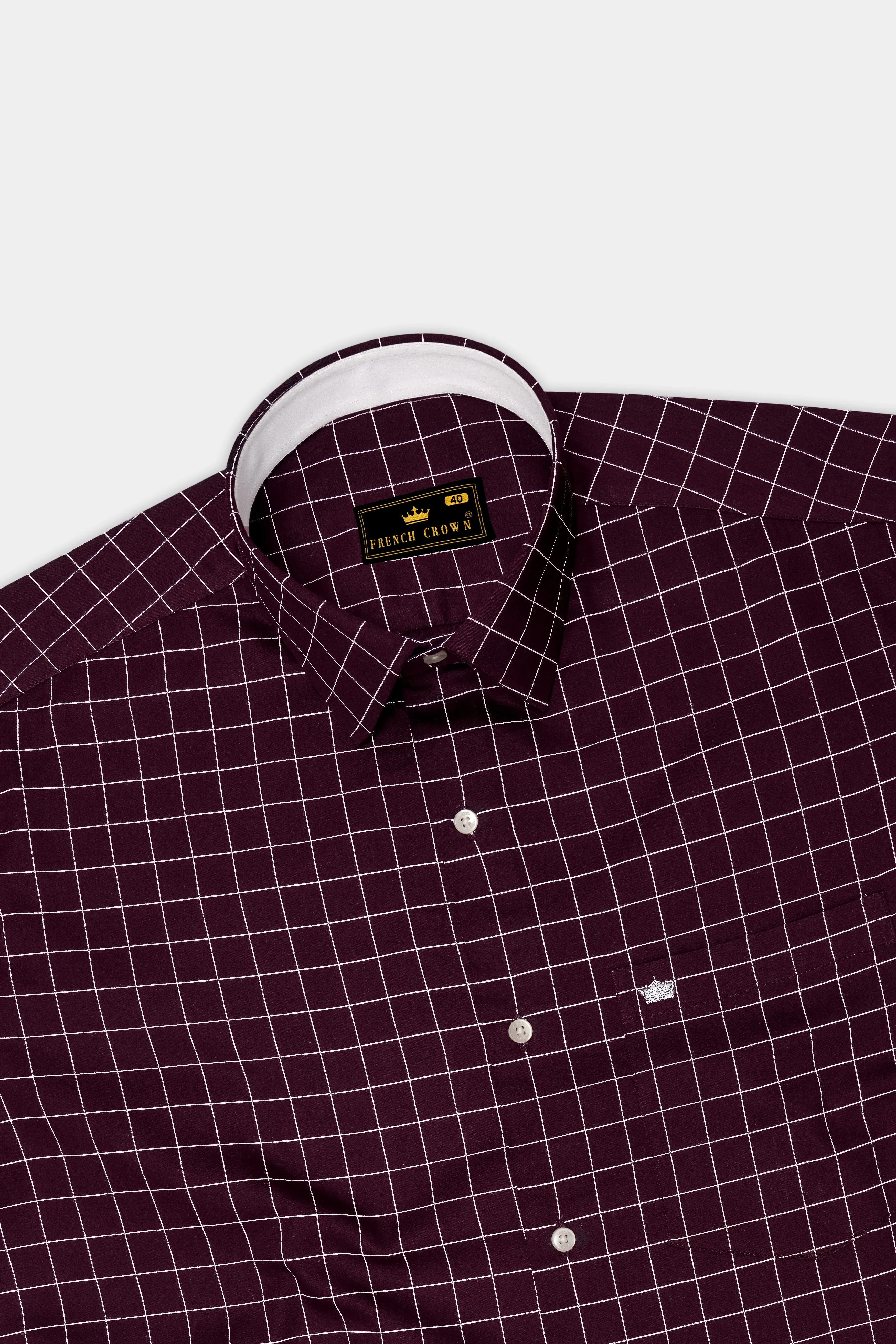 Garnet-Tamarind Maroon And Bright White Windowpane Subtle Sheen Soft Premium Cotton Dress Shirt sold by French Crown product image thumbnail 5