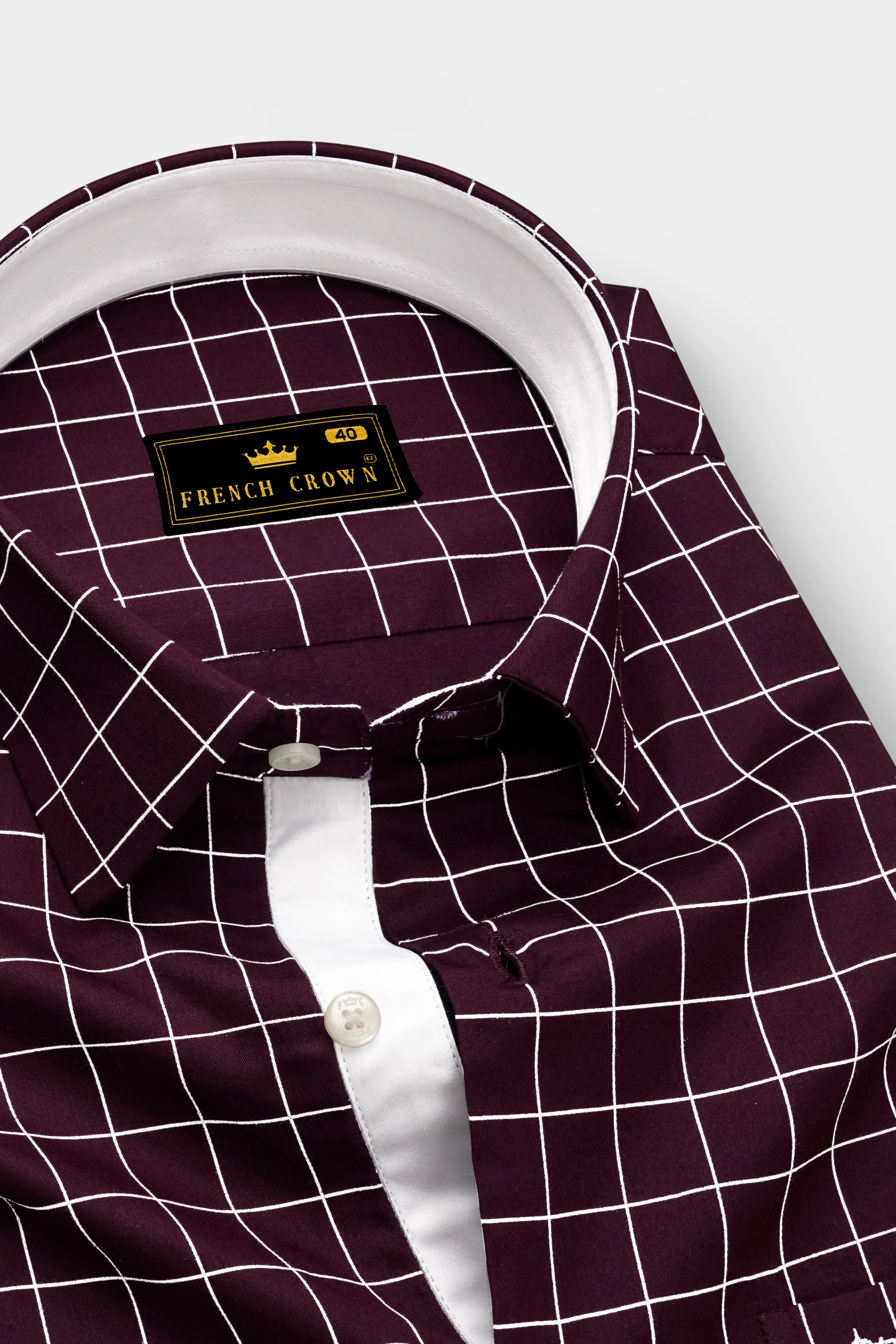 Garnet-Tamarind Maroon And Bright White Windowpane Subtle Sheen Soft Premium Cotton Dress Shirt sold by French Crown product image thumbnail 2