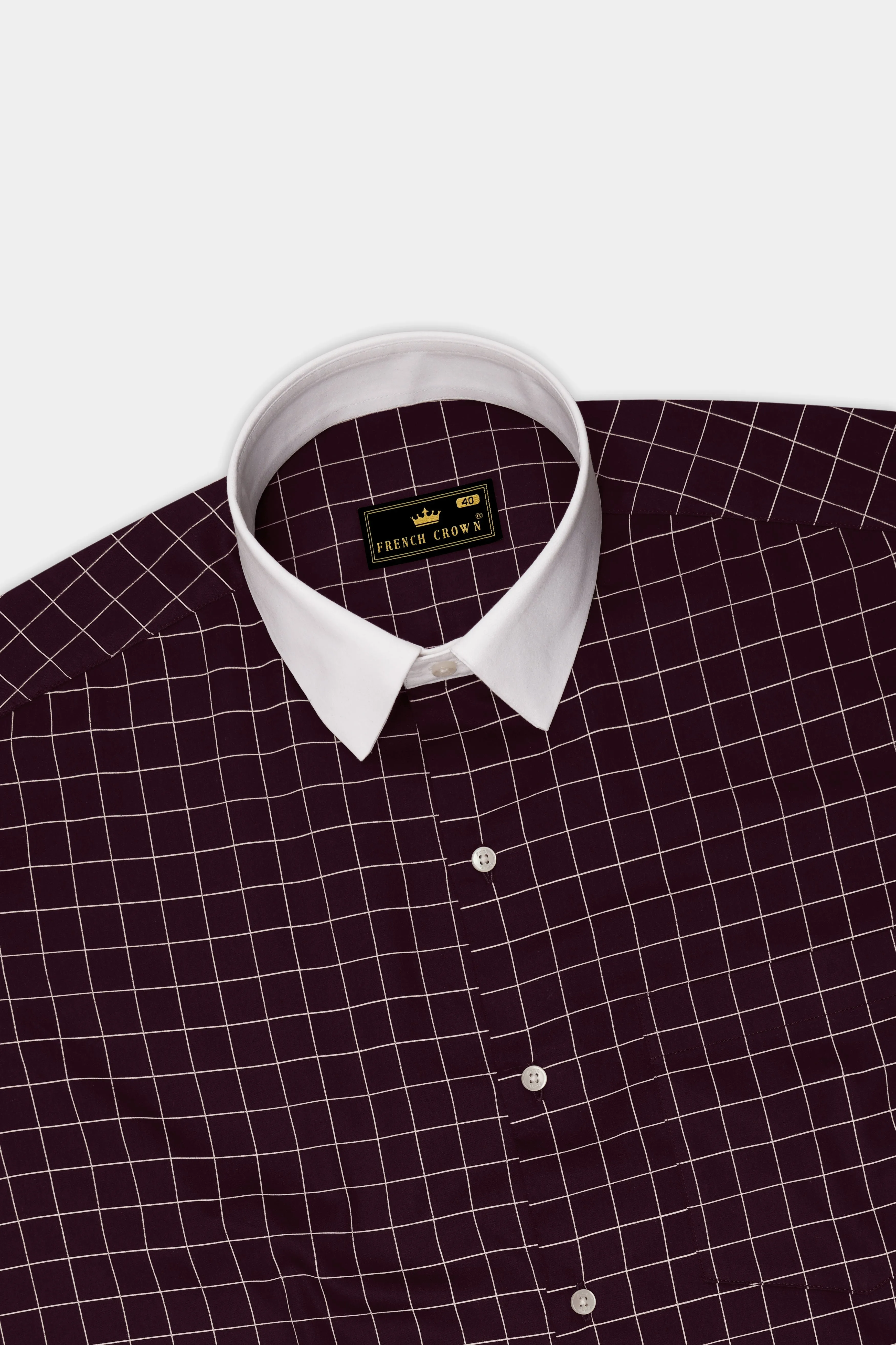 Garnet-Tamarind Maroon And Bright White Windowpane Subtle Sheen Super Soft Premium Cotton Dress White Cuff Collar Shirt sold by French Crown product image thumbnail 5