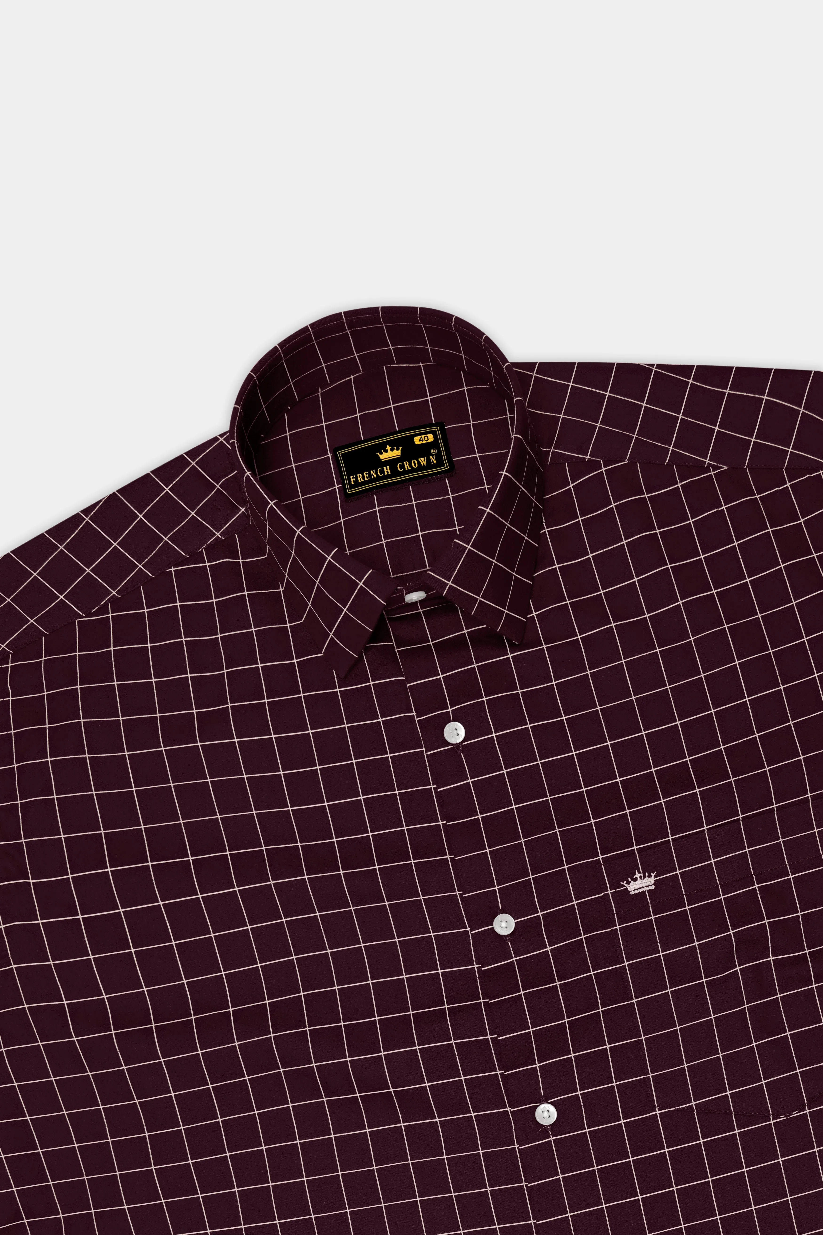 Garnet-Tamarind Maroon And Bright White Windowpane Subtle Sheen Super Soft Premium Cotton Dress Shirt sold by French Crown product image thumbnail 5