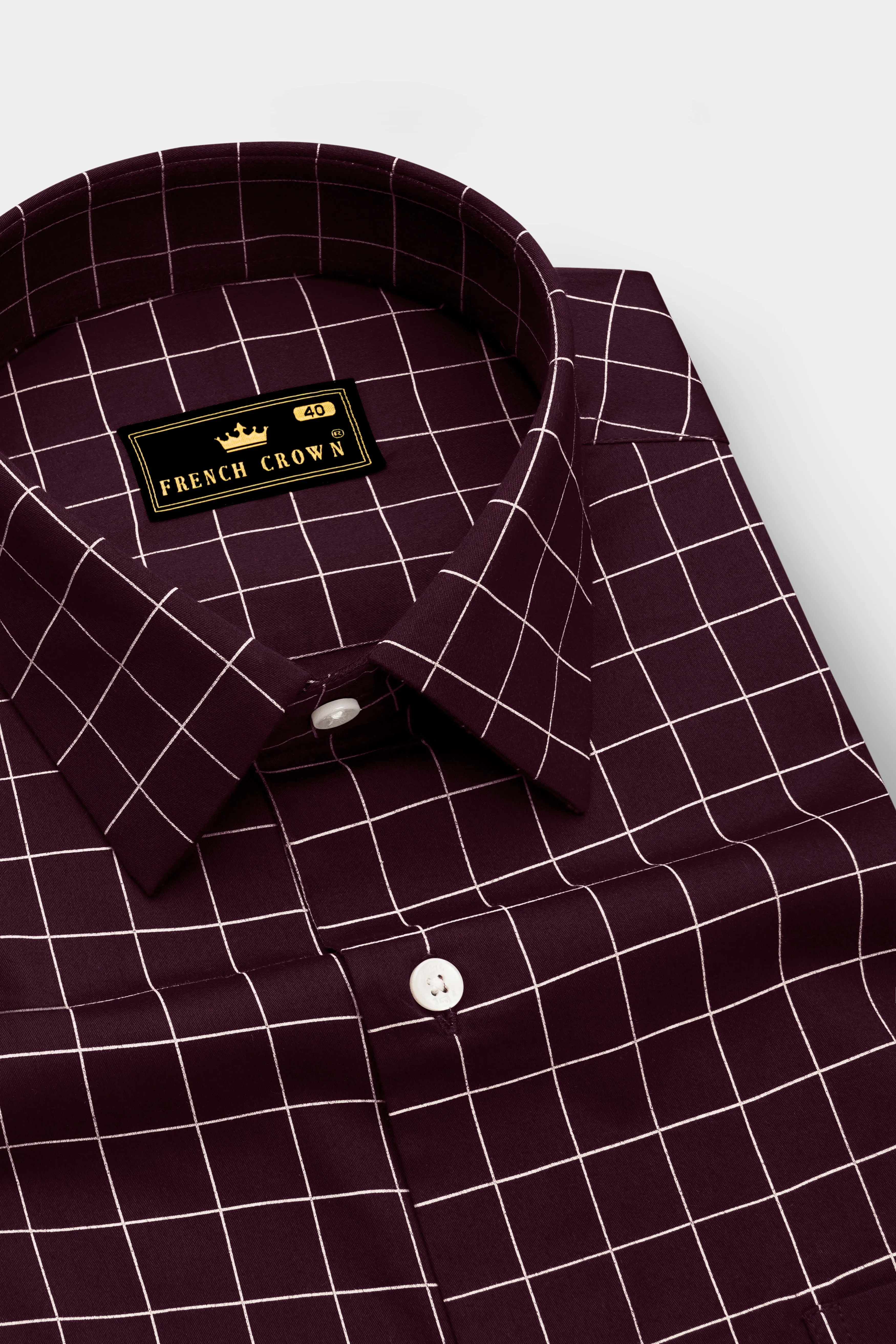 Garnet-Tamarind Maroon And Bright White Windowpane Subtle Sheen Super Soft Premium Cotton Dress Shirt sold by French Crown product image thumbnail 2