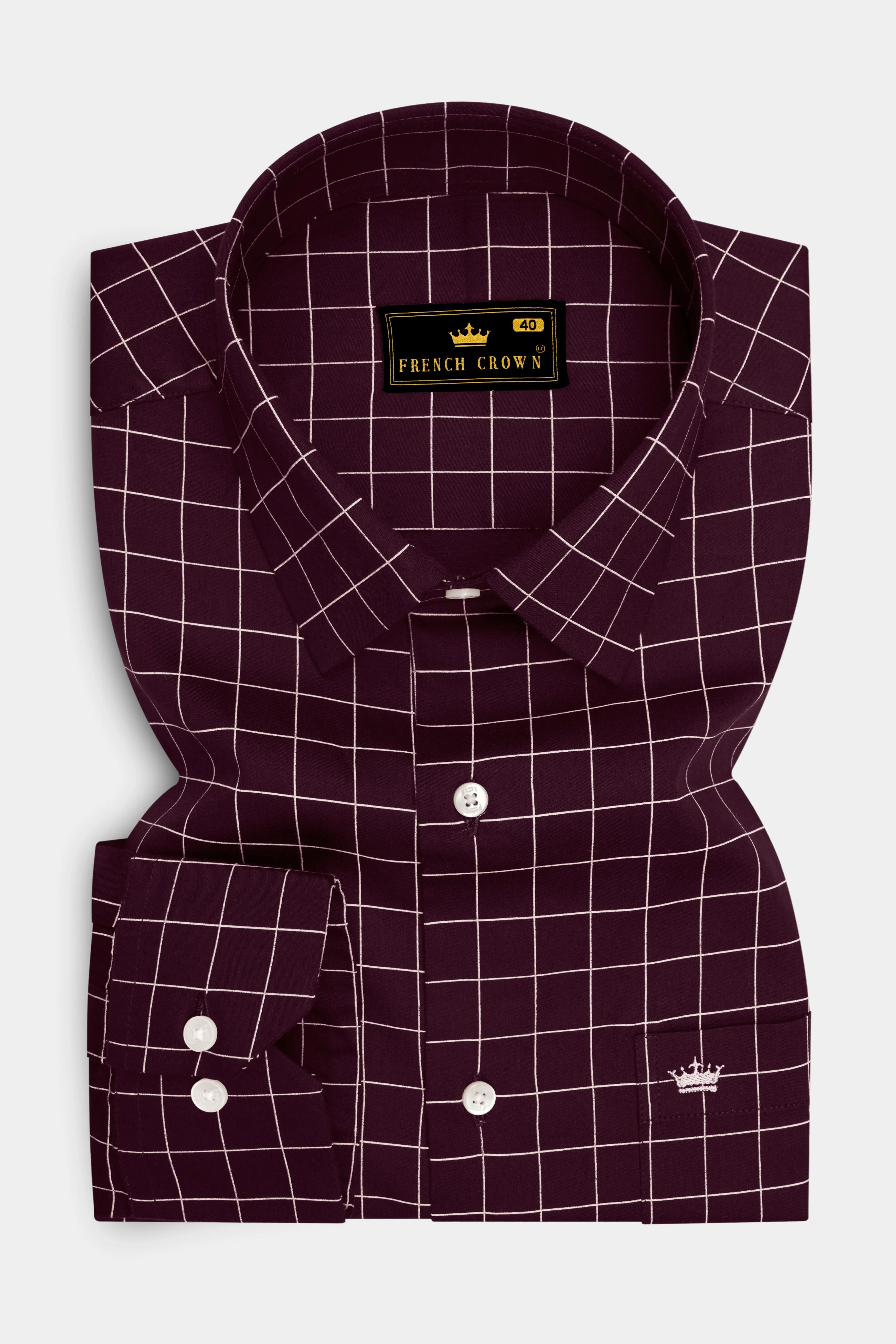 Garnet-Tamarind Maroon And Bright White Windowpane Subtle Sheen Super Soft Premium Cotton Dress Shirt sold by French Crown product image thumbnail 4