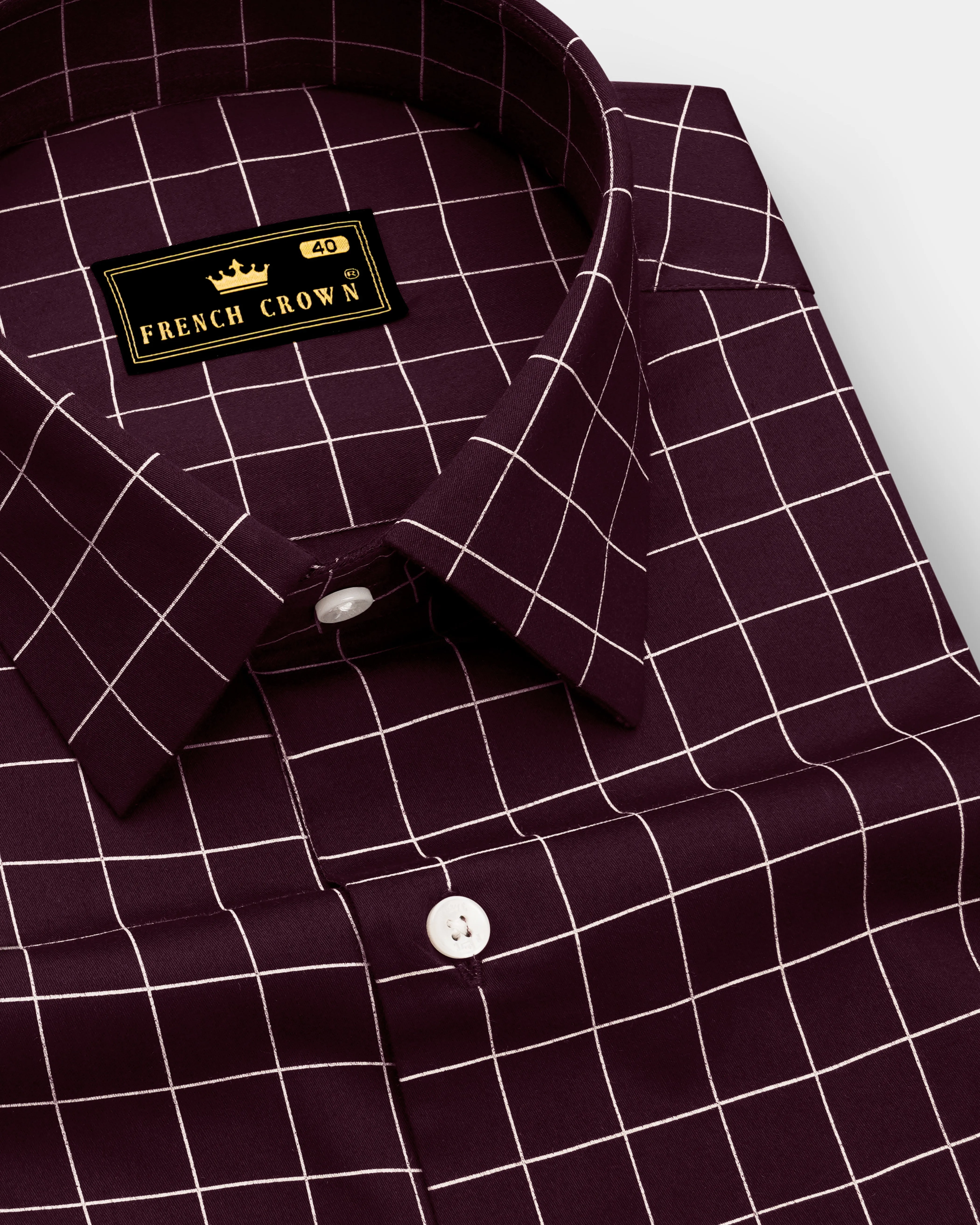 Garnet-Tamarind Maroon And Bright White Windowpane Subtle Sheen Super Soft Premium Cotton Dress Shirt sold by French Crown
