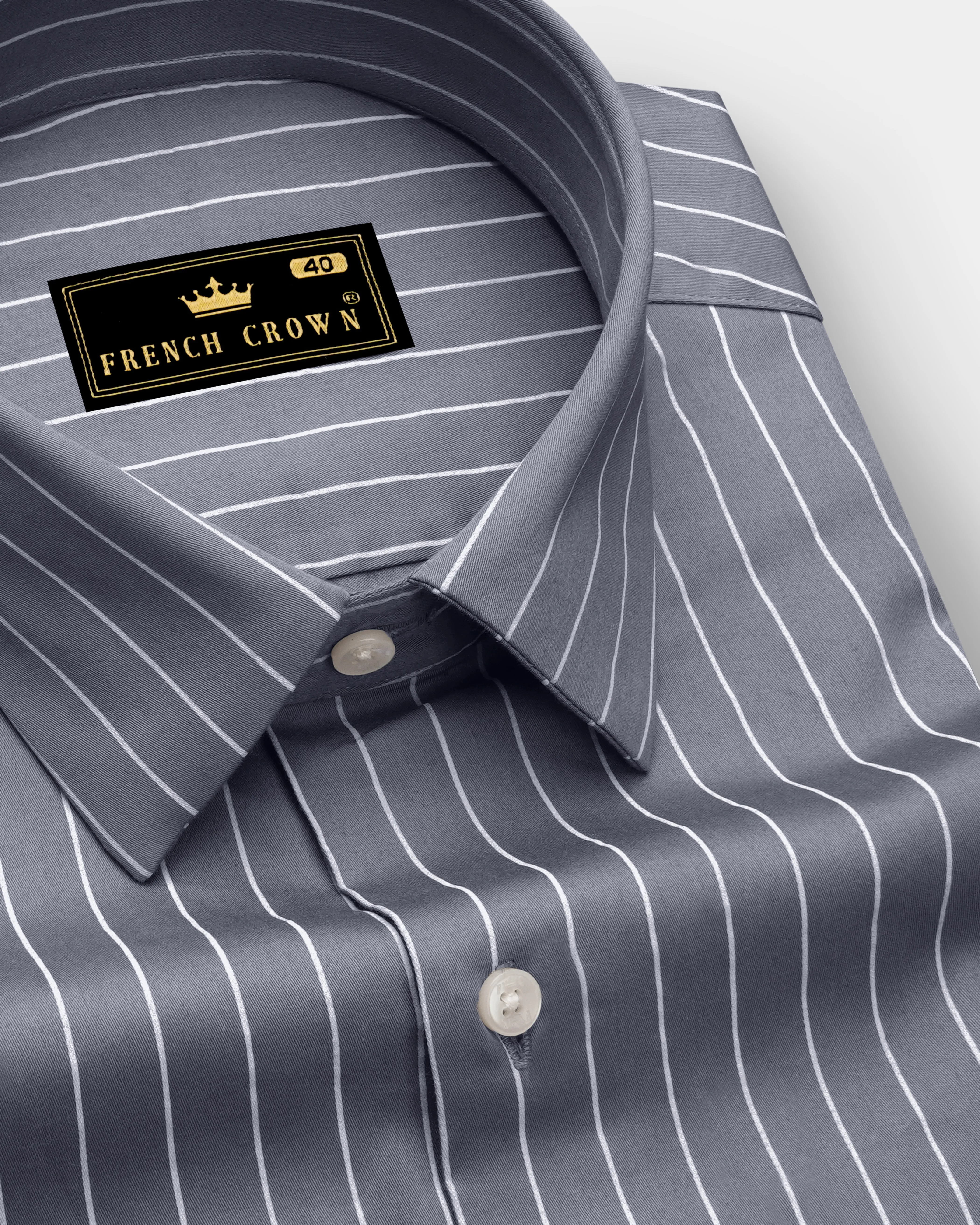Chrome-Storm Gray And Bright White Pin Striped Subtle Sheen Super Soft Premium Cotton Dress Shirt sold by French Crown