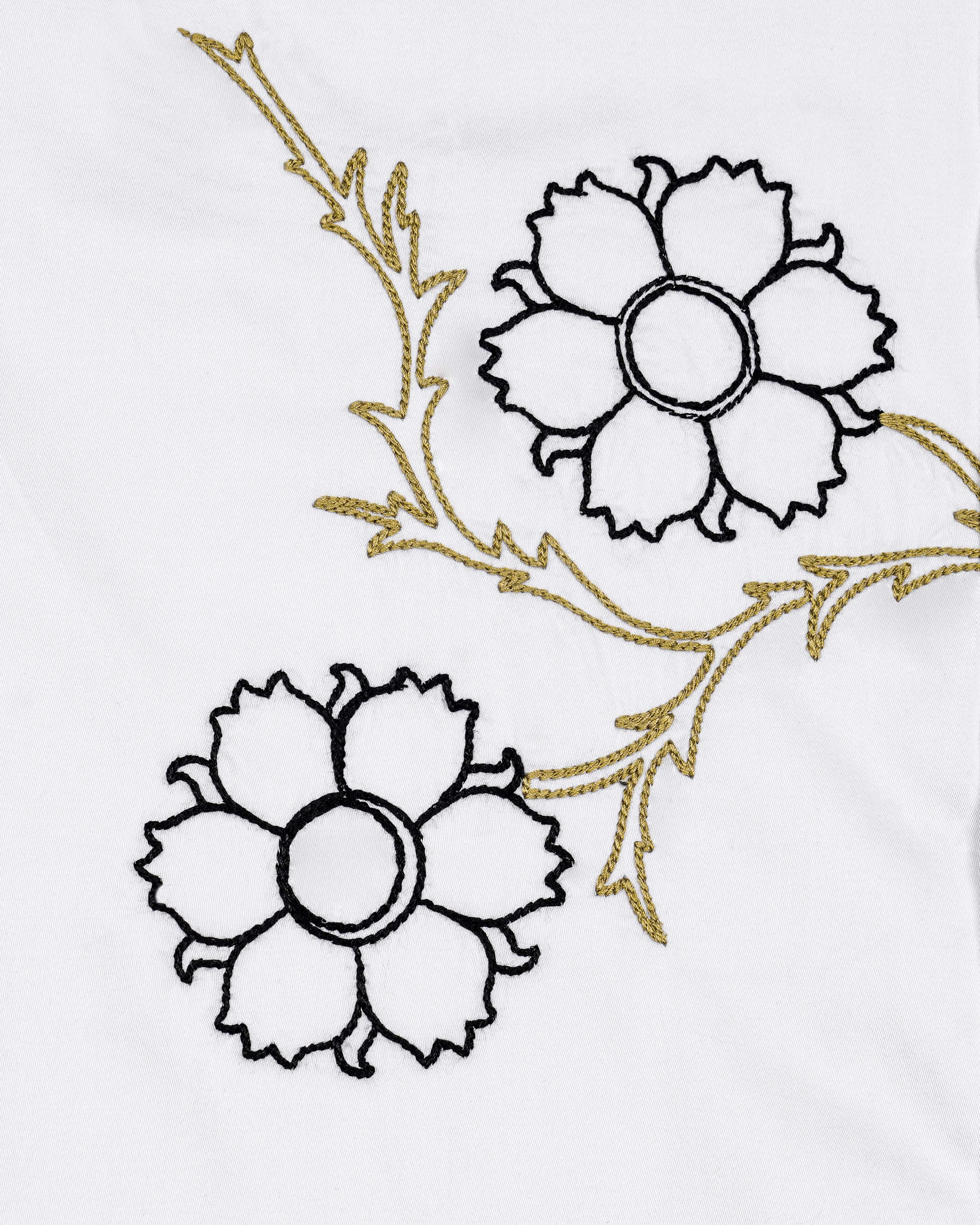 Bright White Subtle Sheen Floral Embroidered Super Soft Premium Cotton Shirt sold by French Crown product image thumbnail 3