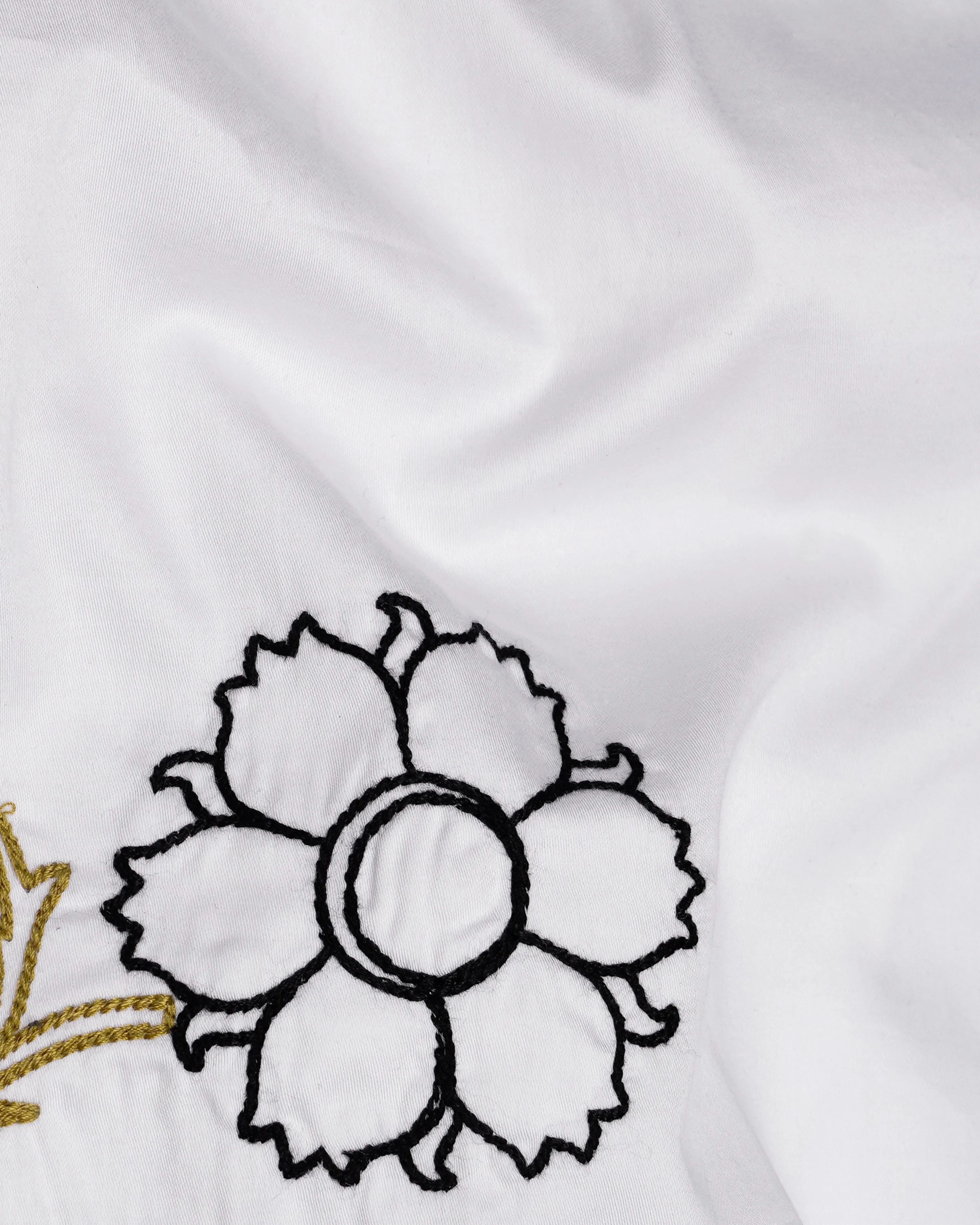 Bright White Subtle Sheen Floral Embroidered Super Soft Premium Cotton Shirt sold by French Crown product image thumbnail 4