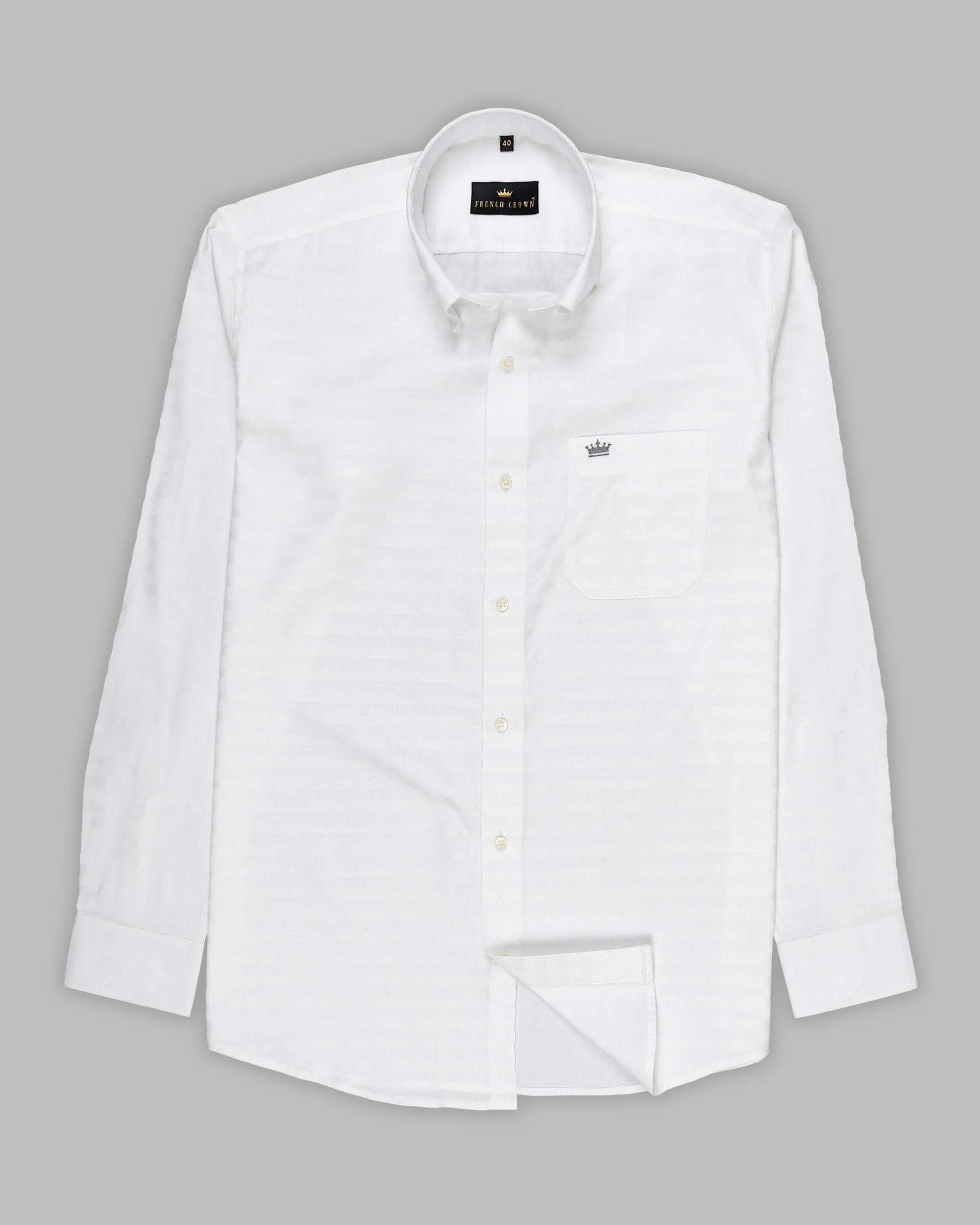 Bright White Subtle Dobby Stripe Patterned Giza Cotton shirt sold by French Crown product image thumbnail 5