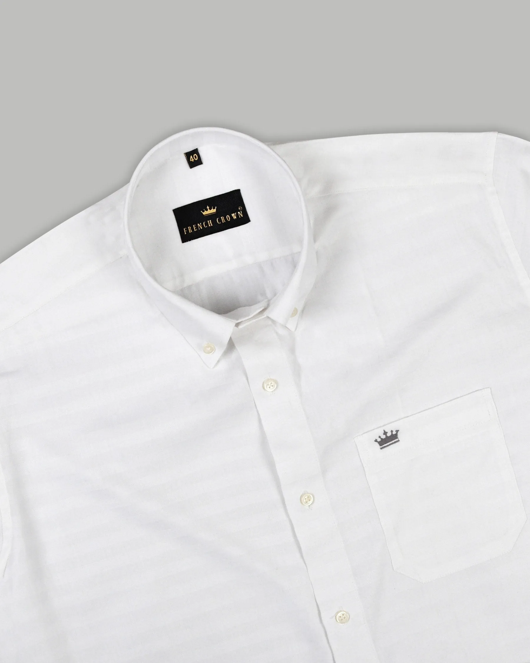 Bright White Subtle Dobby Stripe Patterned Giza Cotton shirt sold by French Crown product image thumbnail 4