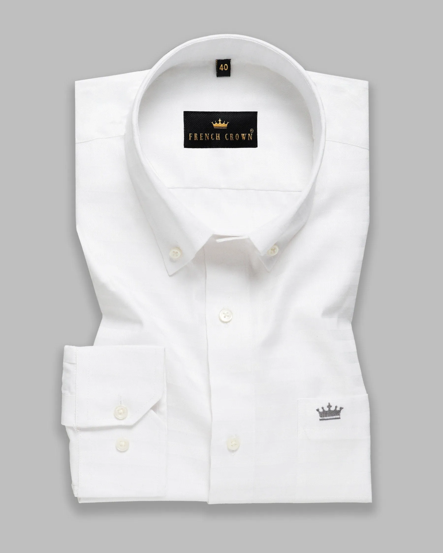 Bright White Subtle Dobby Stripe Patterned Giza Cotton shirt sold by French Crown product image thumbnail 3