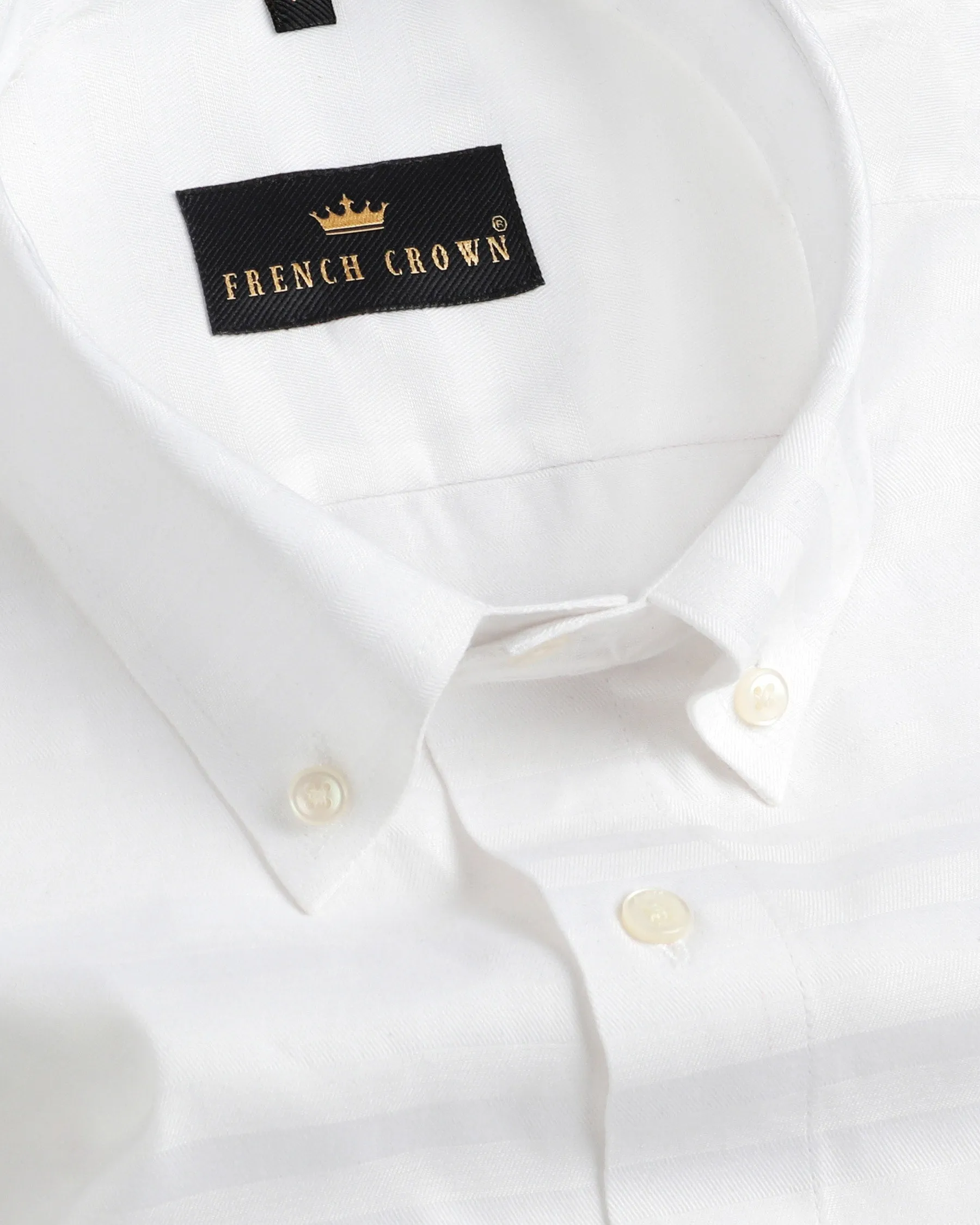 Bright White Subtle Dobby Stripe Patterned Giza Cotton shirt sold by French Crown
