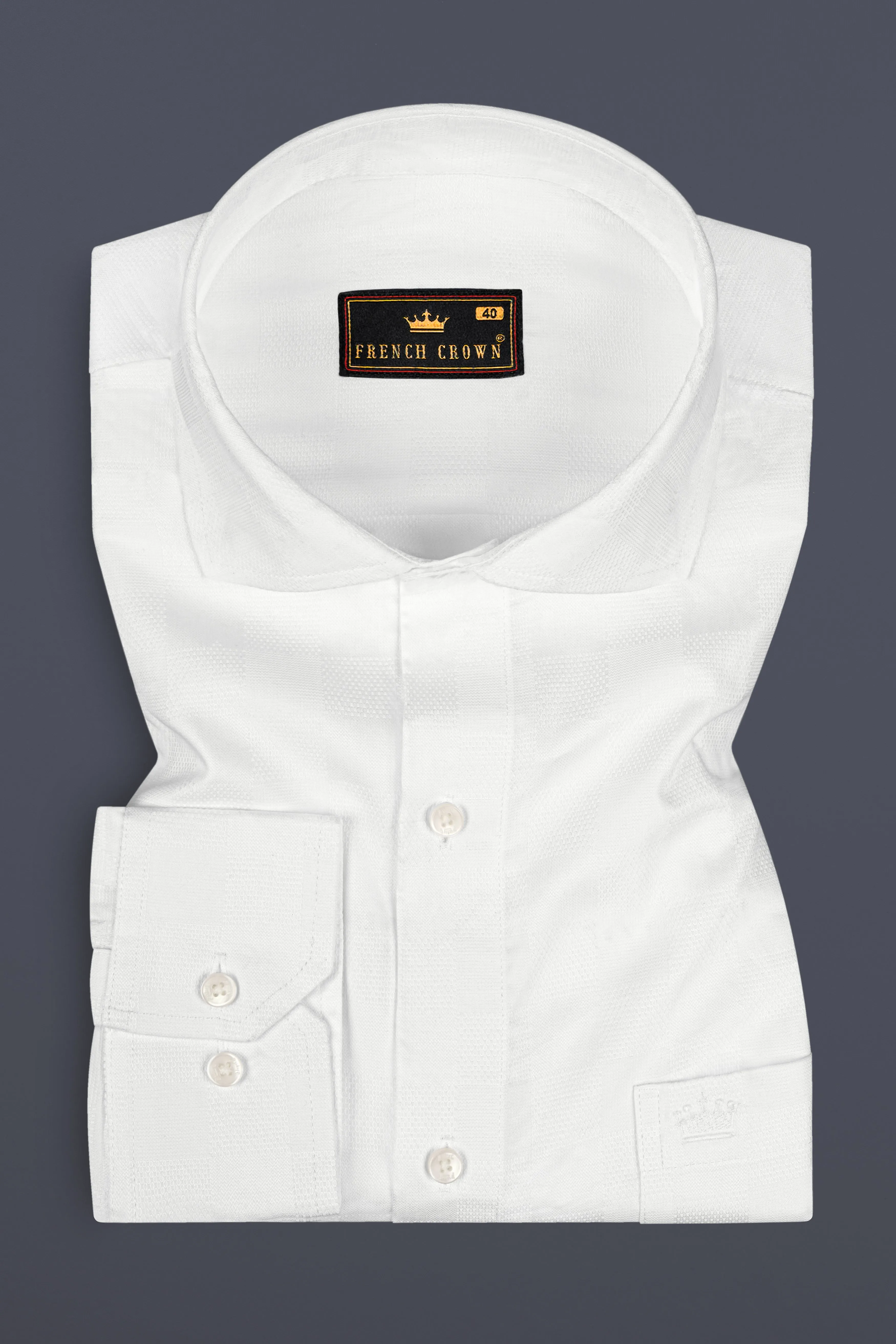 Milky White Dobby Textured Premium Giza Cotton Shirt sold by French Crown product image thumbnail 3