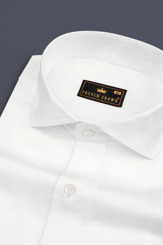 Milky White Dobby Textured Premium Giza Cotton Shirt made by French Crown