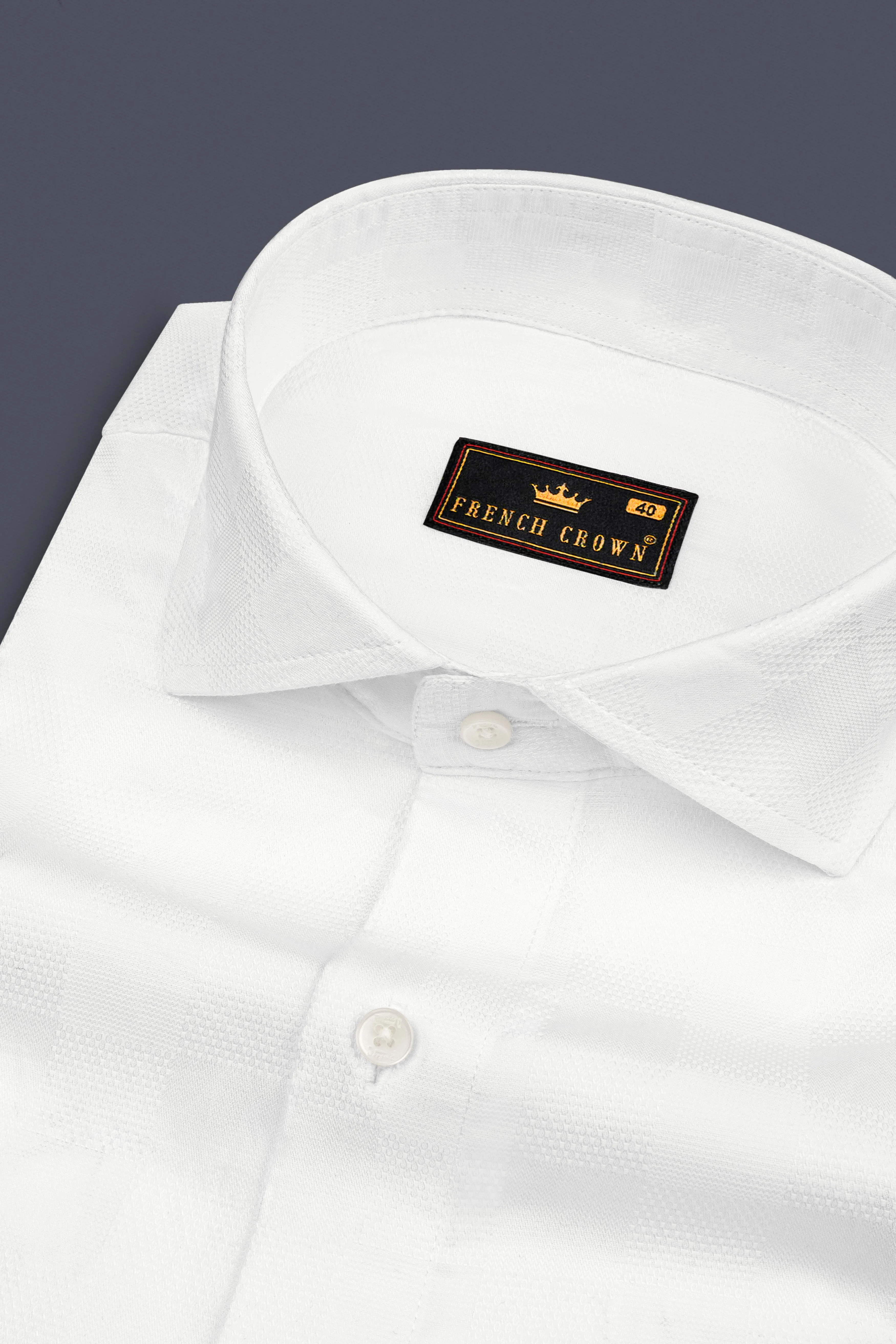 Milky White Dobby Textured Premium Giza Cotton Shirt sold by French Crown