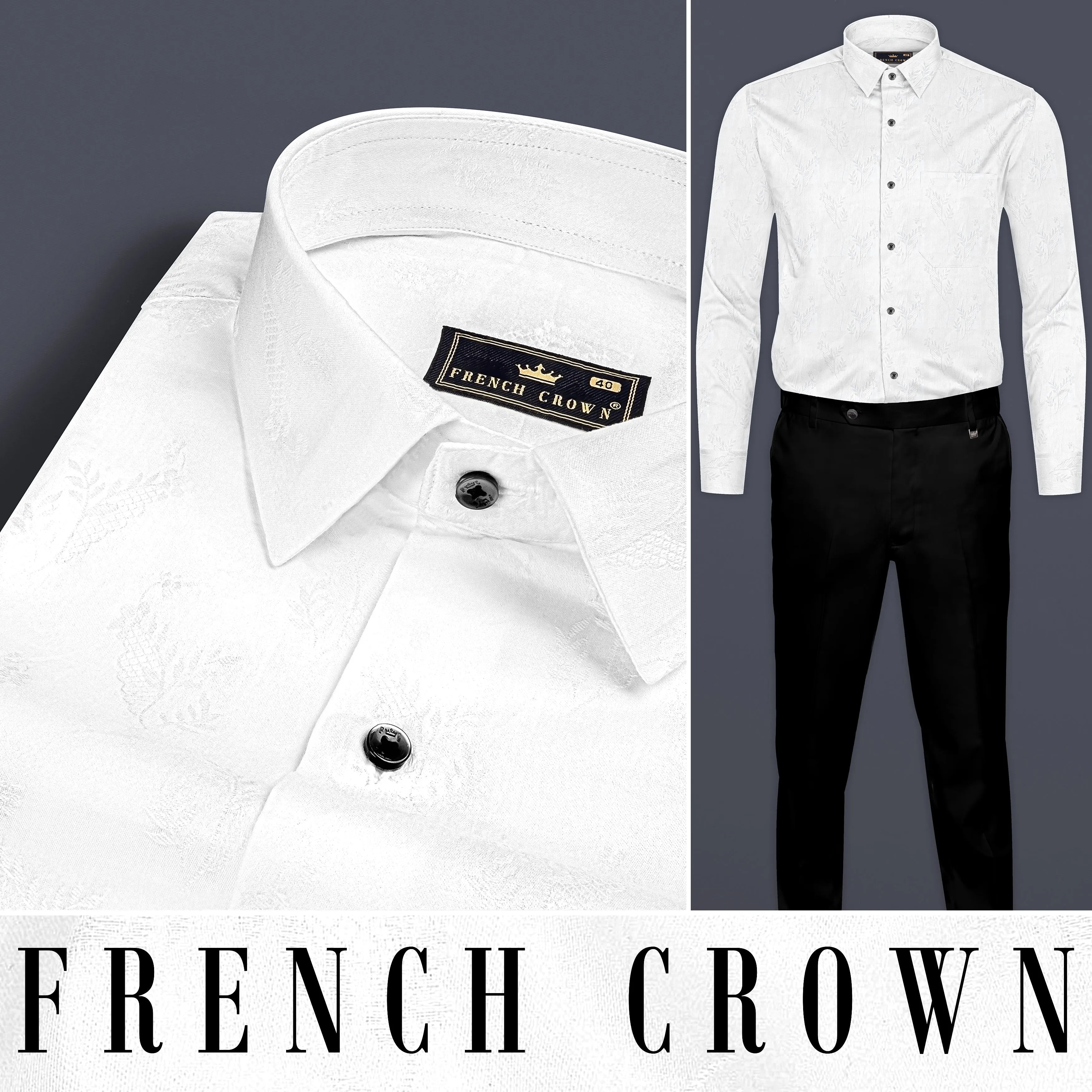 Snow White Jacquard Premium Giza Cotton Shirt sold by French Crown
