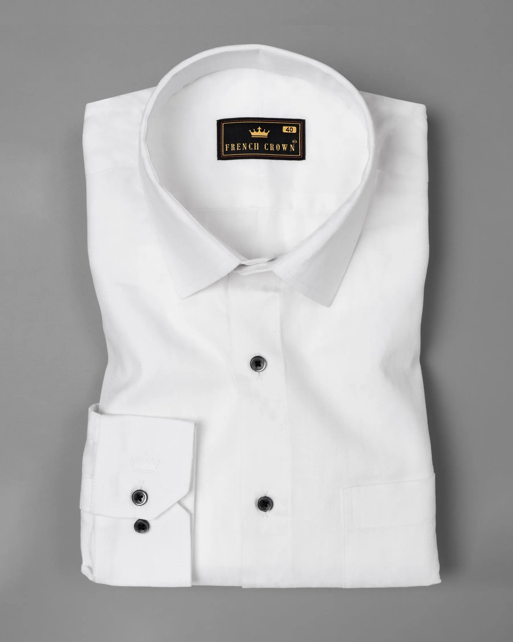 Bright White Jacquard Textured Premium Giza Cotton Shirt sold by French Crown product image thumbnail 4