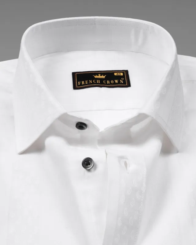 Bright White Jacquard Textured Premium Giza Cotton Shirt made by French Crown