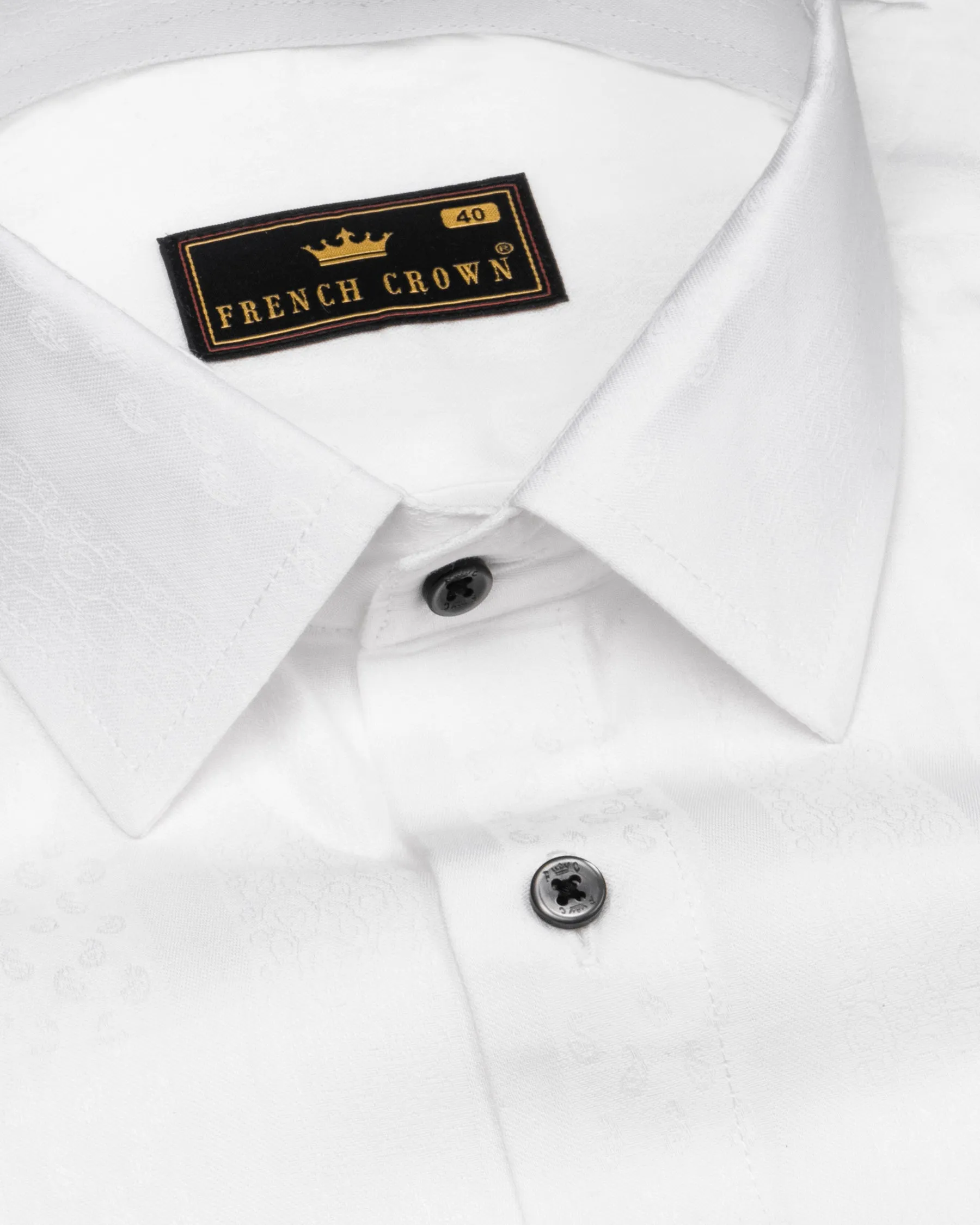 Bright White Jacquard Textured Premium Giza Cotton Shirt sold by French Crown product image thumbnail 3