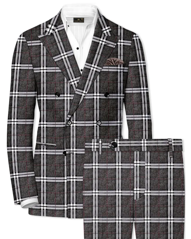 Axiom-Granite Gray Plaid Wool Rich Double Breasted Suit made by French Crown