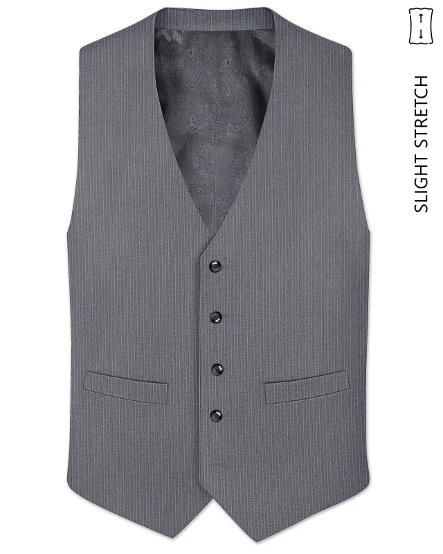 Apex-Ironside Gray Pencil Striped Wool Rich Slight Stretch Waistcoat made by French Crown