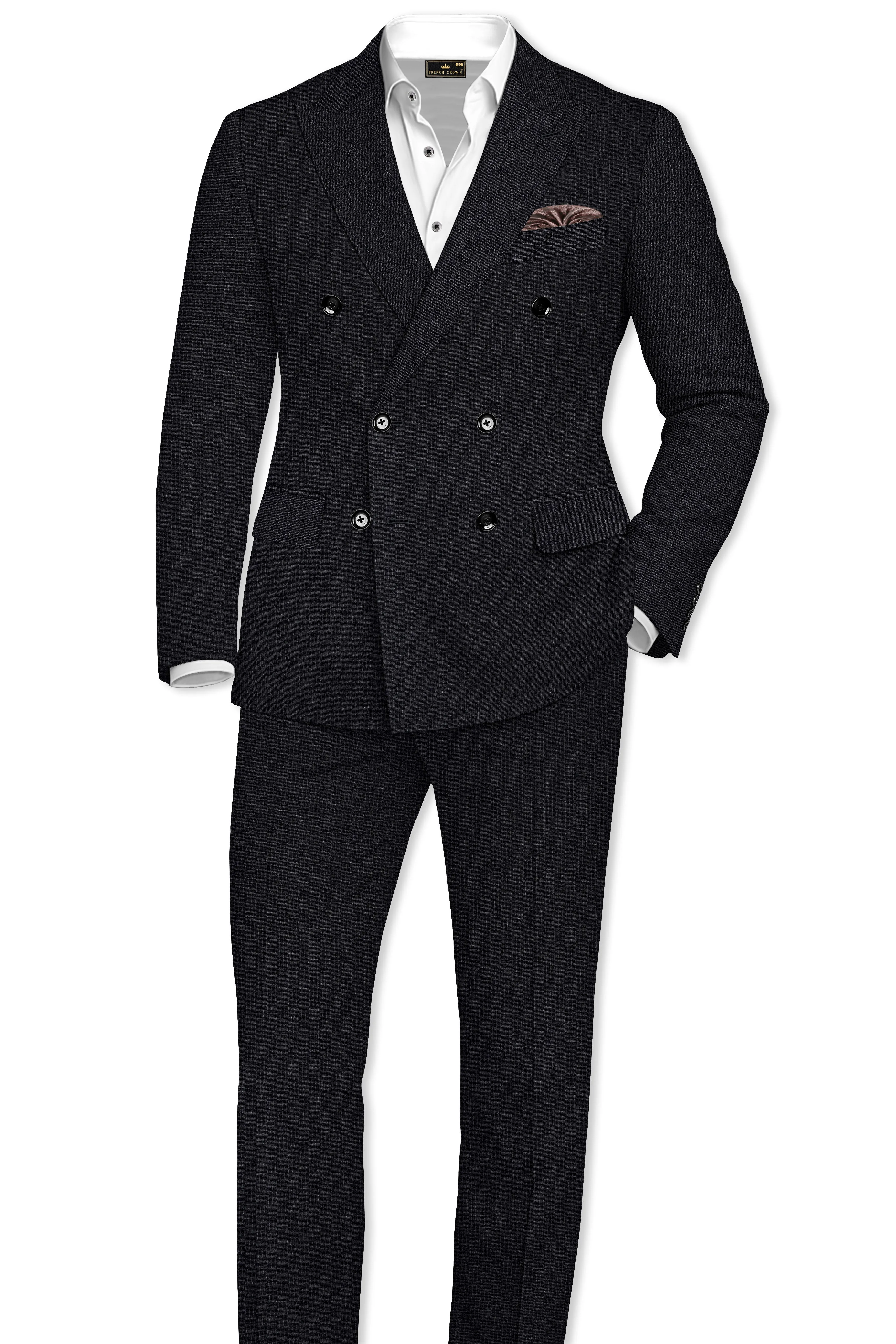 Noir-Jade Black Pencil Striped Wool Rich Slight Stretch Double Breasted Suit sold by French Crown product image thumbnail 4