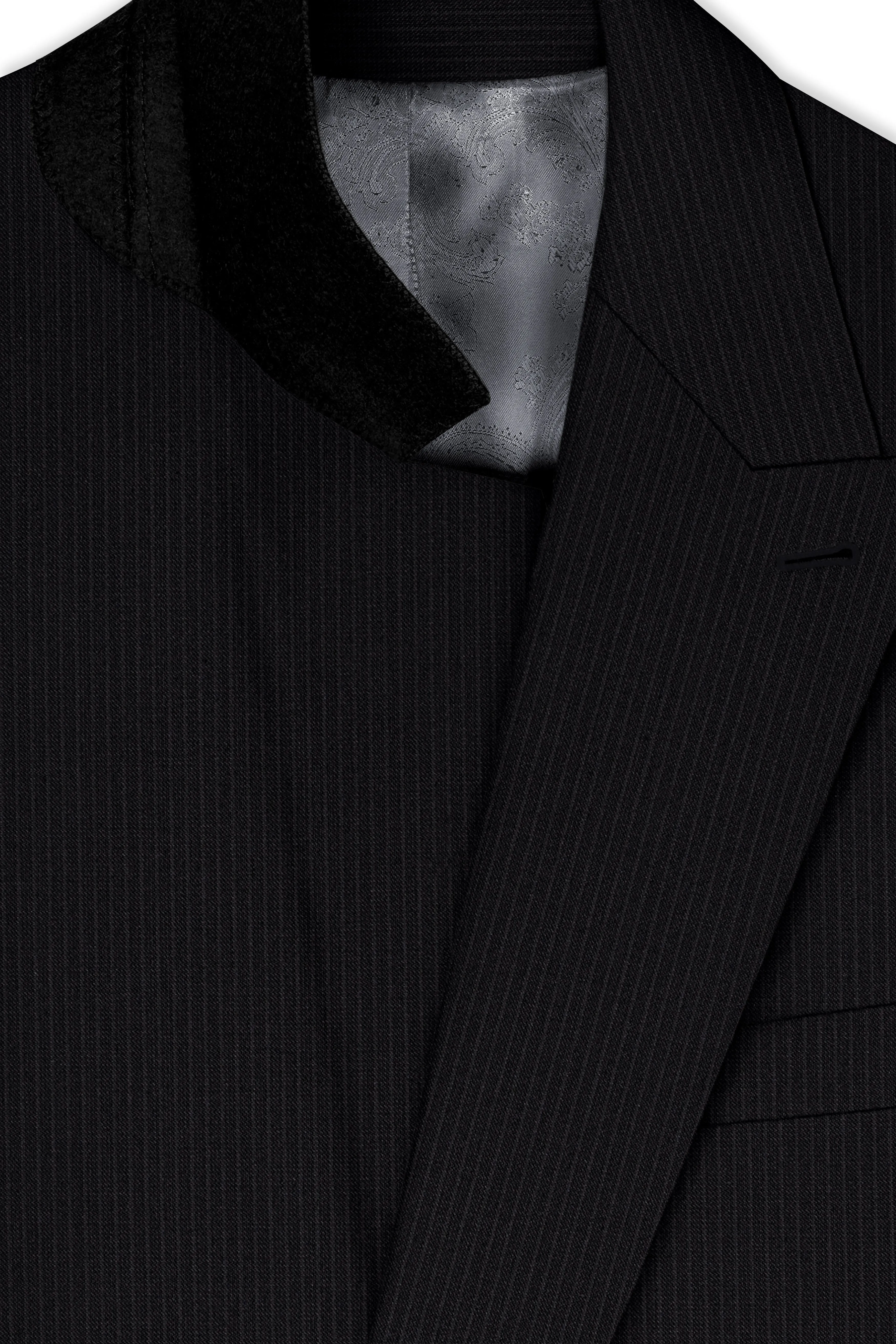 Noir-Jade Black Pencil Striped Wool Rich Slight Stretch Double Breasted Suit sold by French Crown product image thumbnail 5