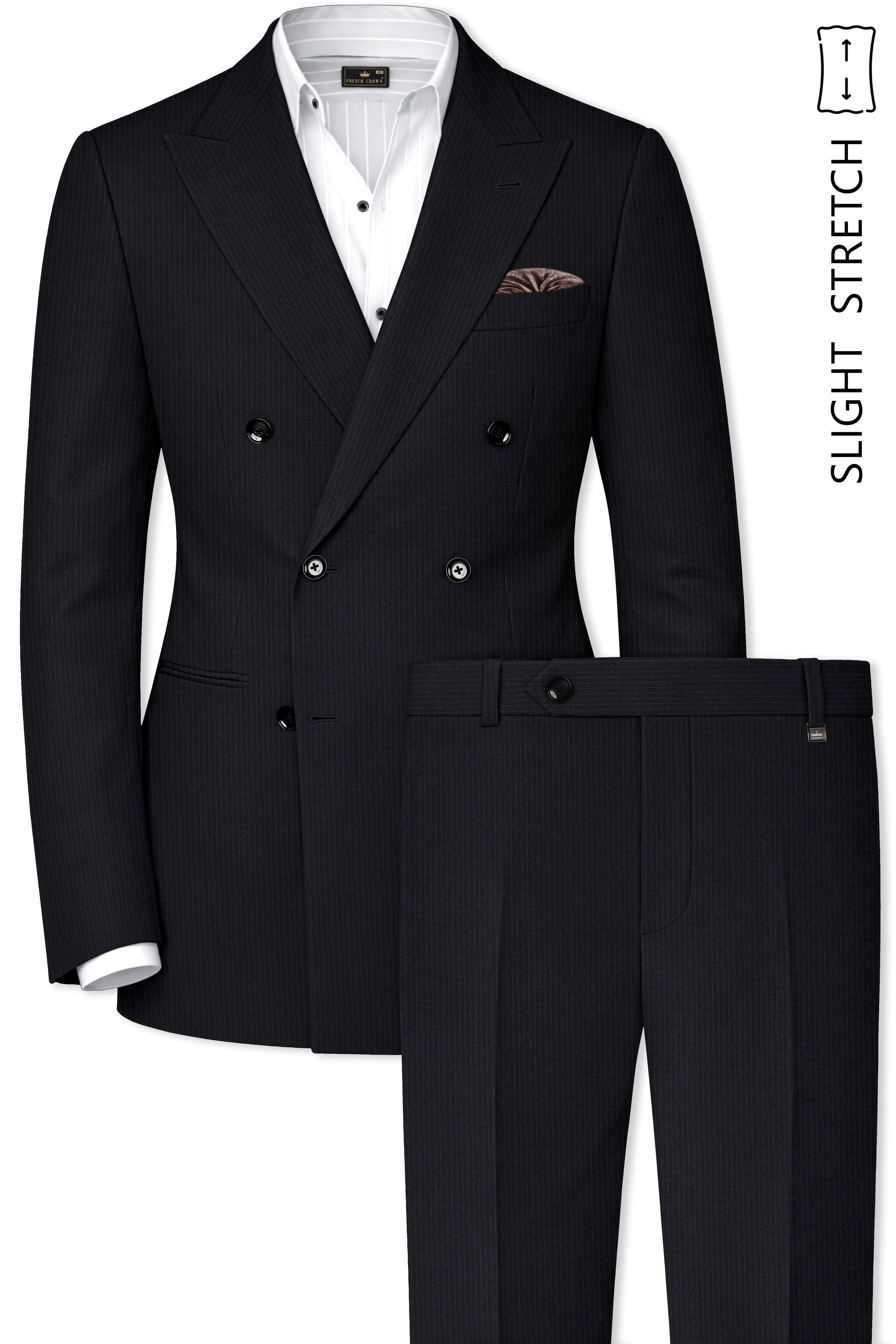 Noir-Jade Black Pencil Striped Wool Rich Slight Stretch Double Breasted Suit sold by French Crown product image thumbnail 2