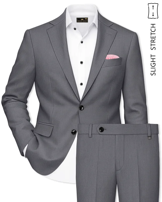 Apex-Ironside Gray Pencil Striped Wool Rich Slight Stretch Single Breasted Suit made by French Crown