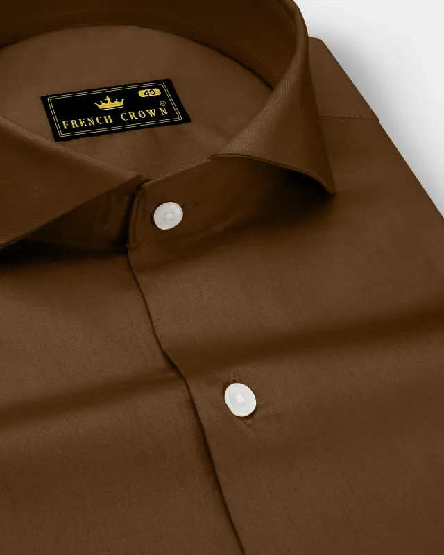 Umber-Otter Brown Subtle Sheen Super Soft Premium Cotton Cut Away Collar Dress Shirt made by French Crown