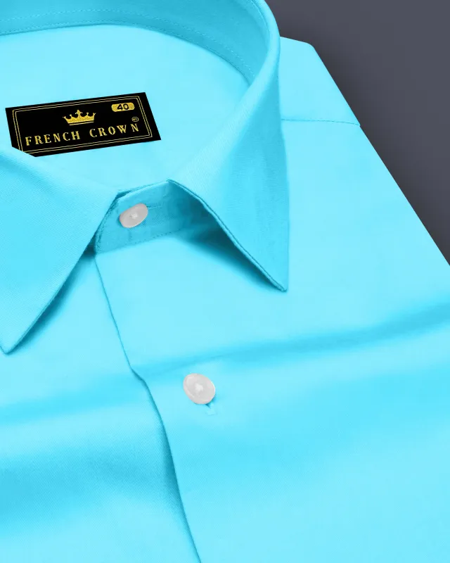 Azure-Columbia Blue Subtle Sheen Super Soft Premium Cotton Dress Shirt made by French Crown