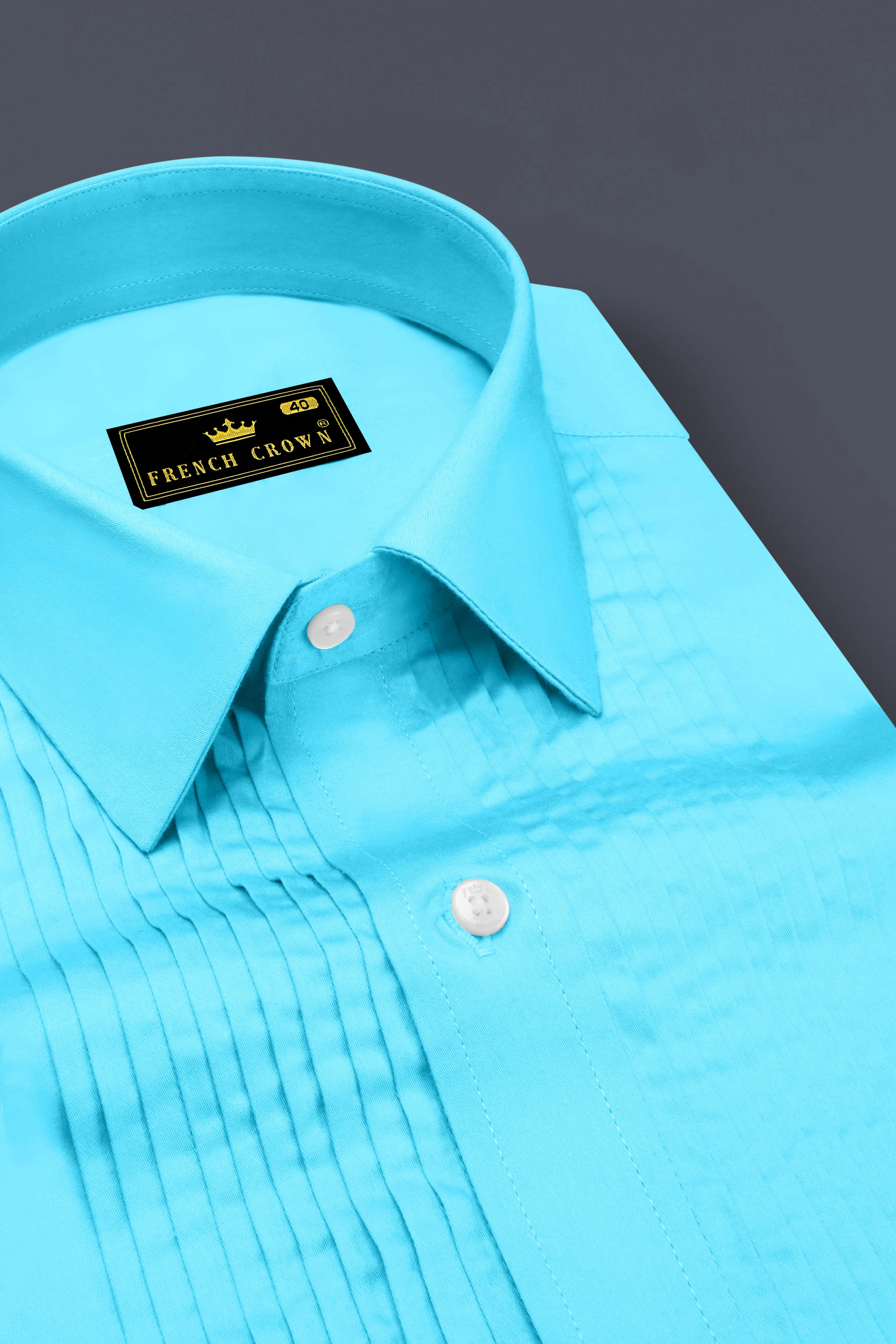 Azure-Columbia Blue Subtle Sheen Super Soft Premium Cotton Tuxedo Dress Shirt sold by French Crown product image thumbnail 4