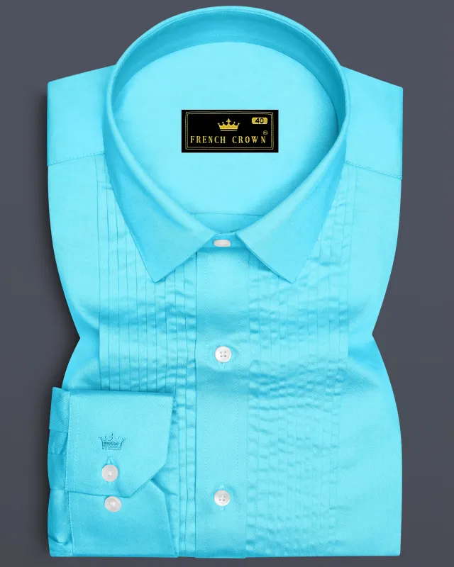 Azure-Columbia Blue Subtle Sheen Super Soft Premium Cotton Tuxedo Dress Shirt made by French Crown