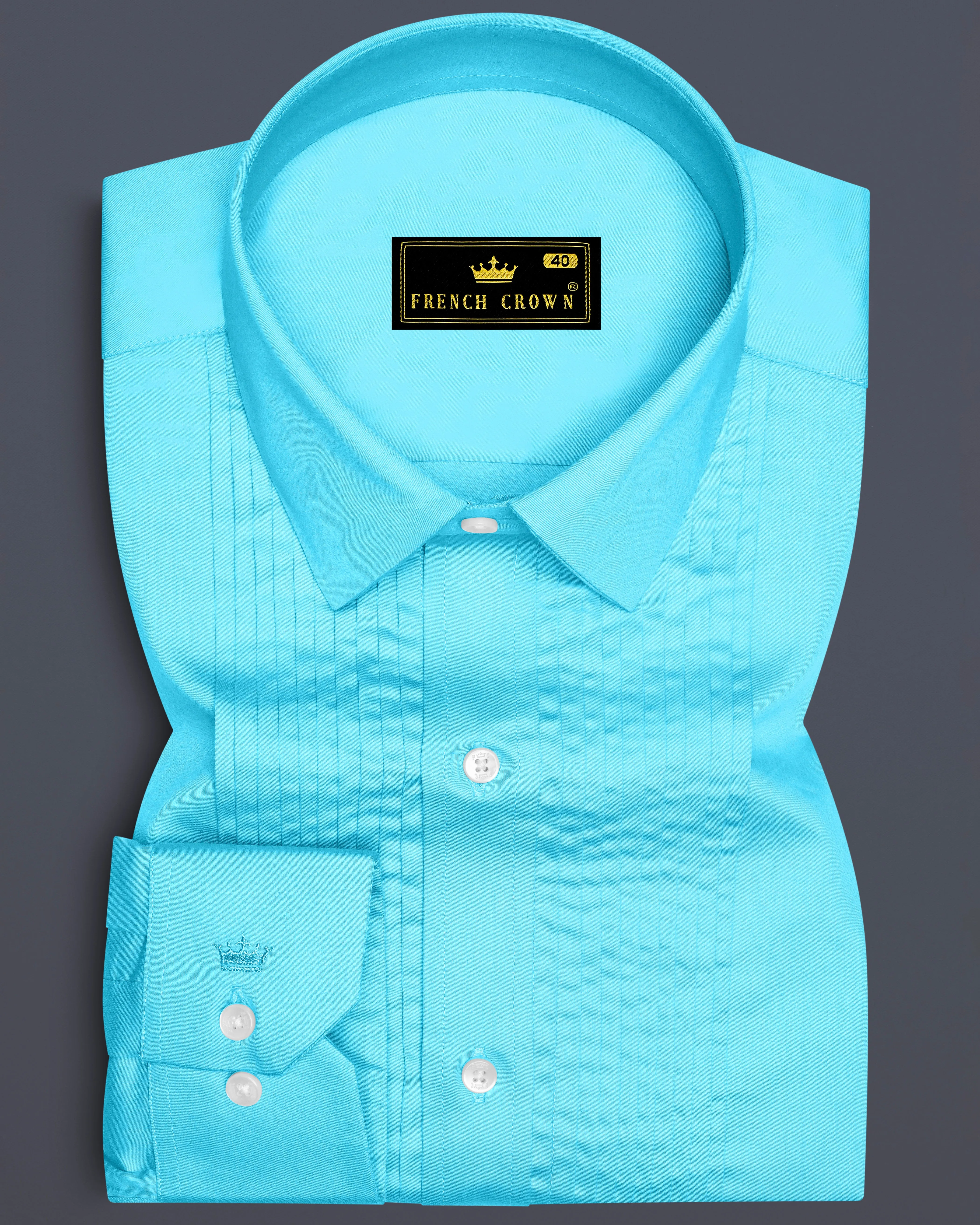Azure-Columbia Blue Subtle Sheen Super Soft Premium Cotton Tuxedo Dress Shirt sold by French Crown