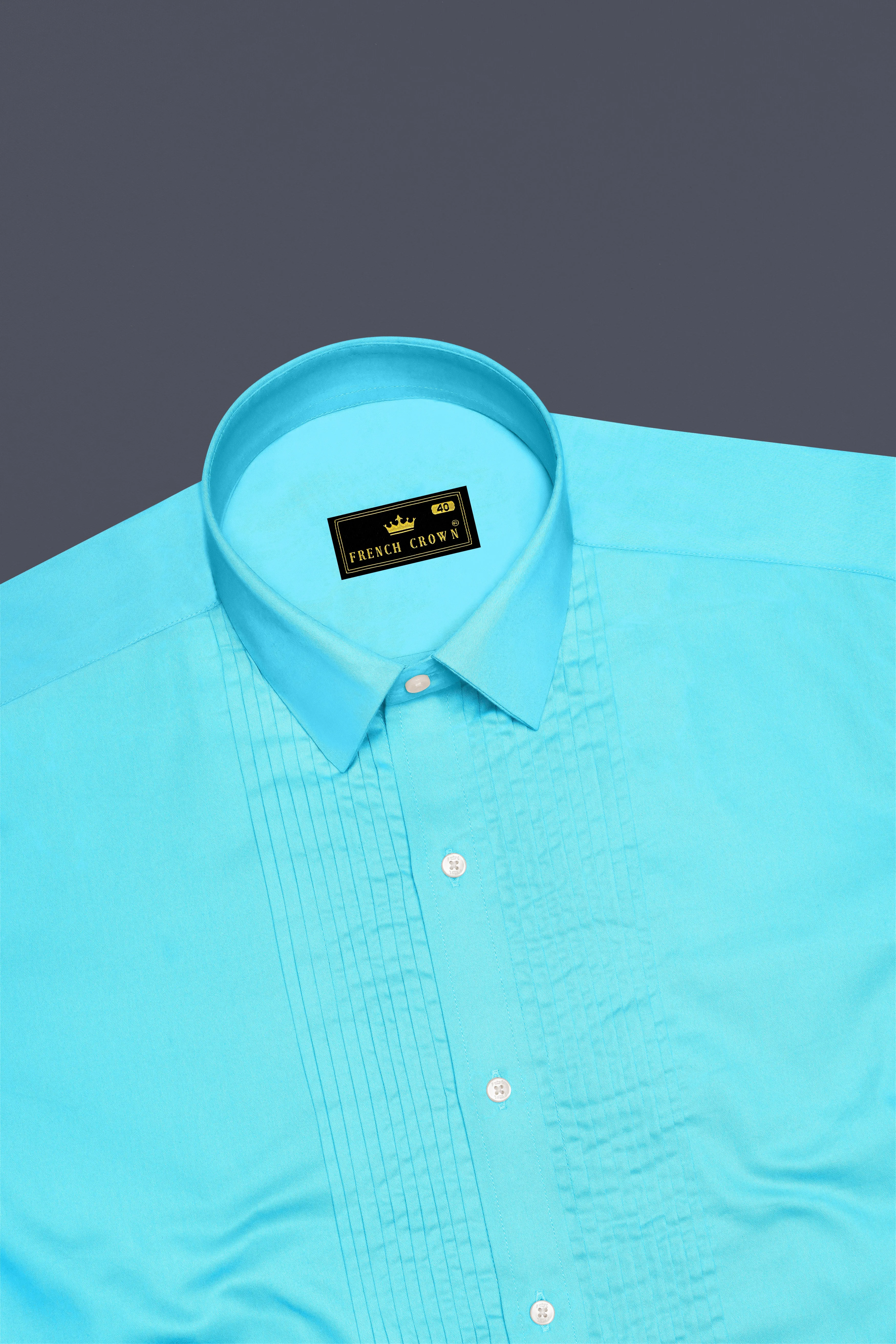 Azure-Columbia Blue Subtle Sheen Super Soft Premium Cotton Tuxedo Dress Shirt sold by French Crown product image thumbnail 5