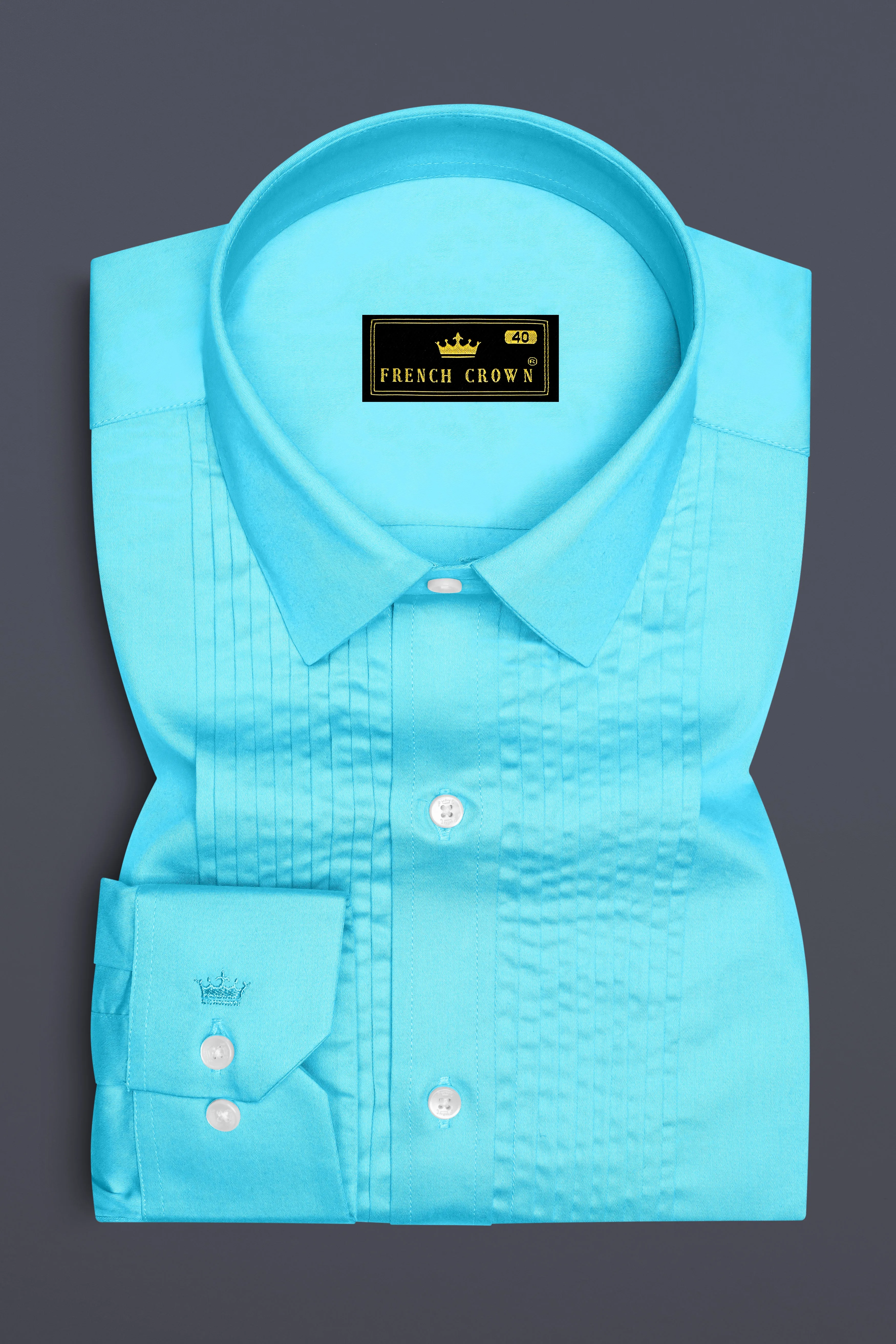 Azure-Columbia Blue Subtle Sheen Super Soft Premium Cotton Tuxedo Dress Shirt sold by French Crown product image thumbnail 2