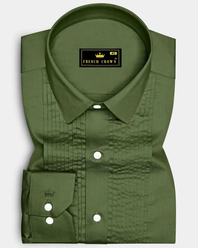 Verdant-Camo Green Subtle Sheen Super Soft Premium Cotton Tuxedo Dress Shirt made by French Crown