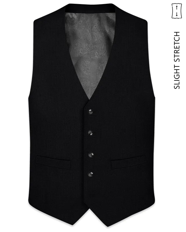 Regal-Jade Black Diamond Textured Wool Rich Slight Stretch Waistcoat made by French Crown