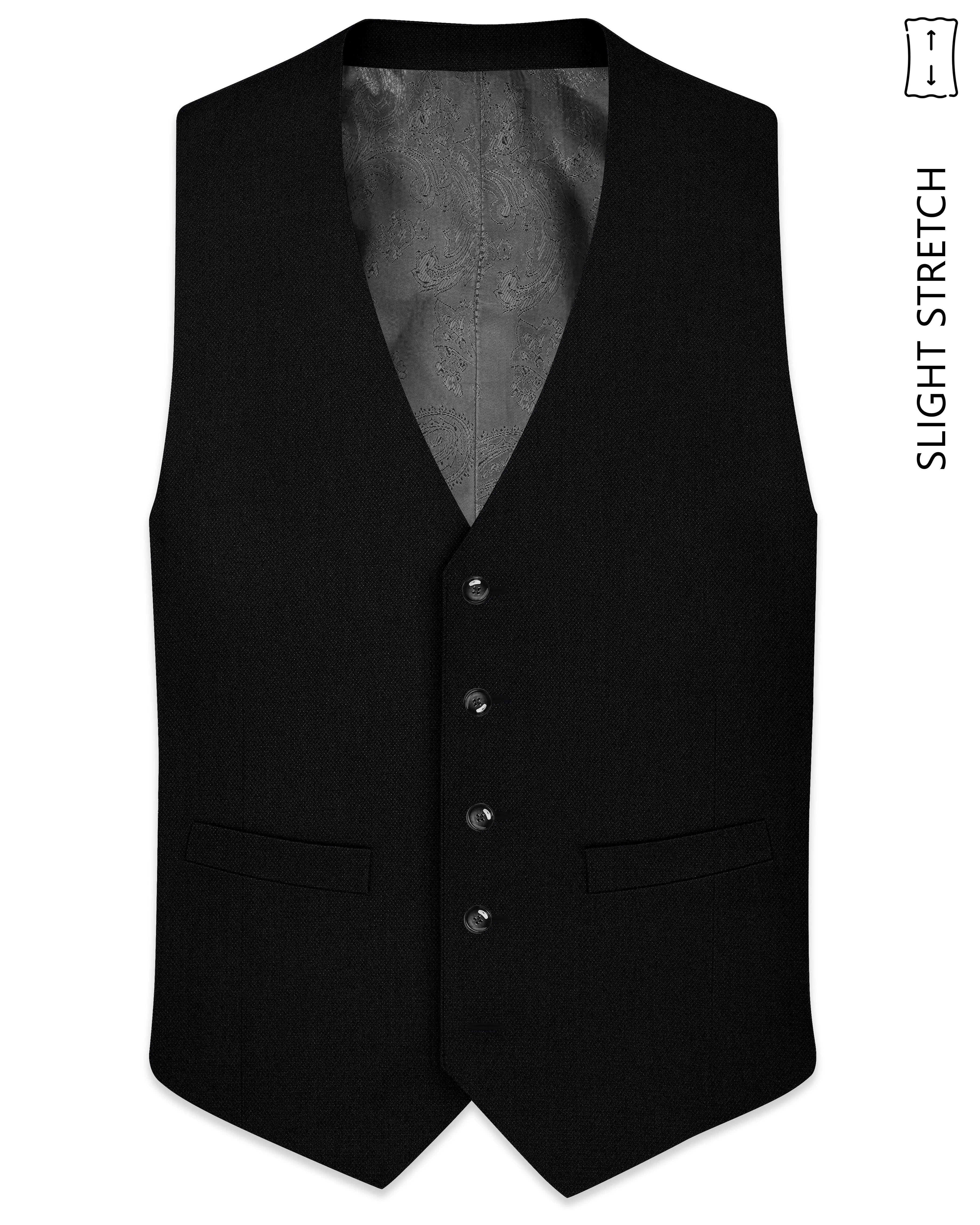 Regal-Jade Black Diamond Textured Wool Rich Slight Stretch Waistcoat sold by French Crown