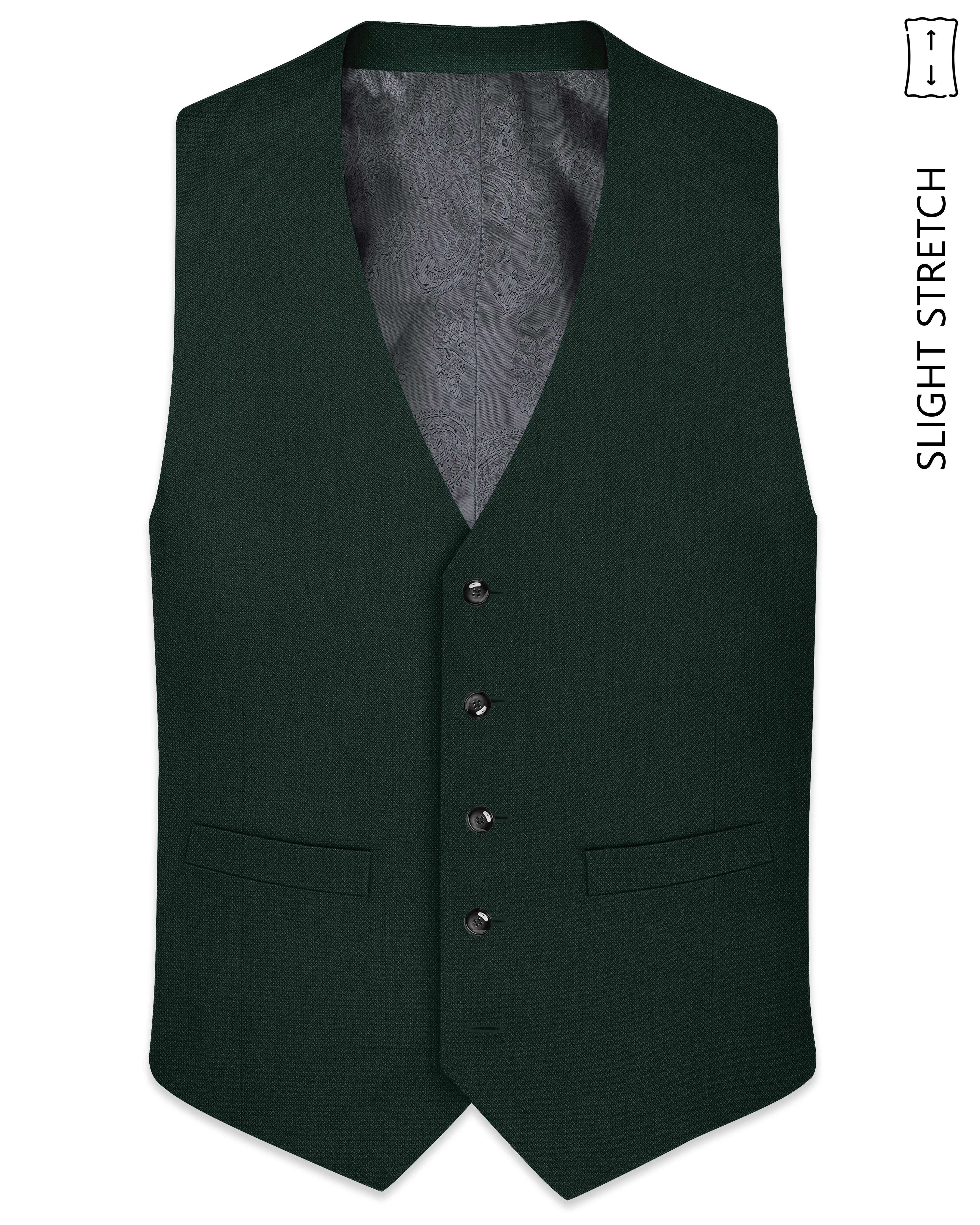 Noble-Phthalo Green Diamond Textured Wool Rich Slight Stretch Waistcoat sold by French Crown