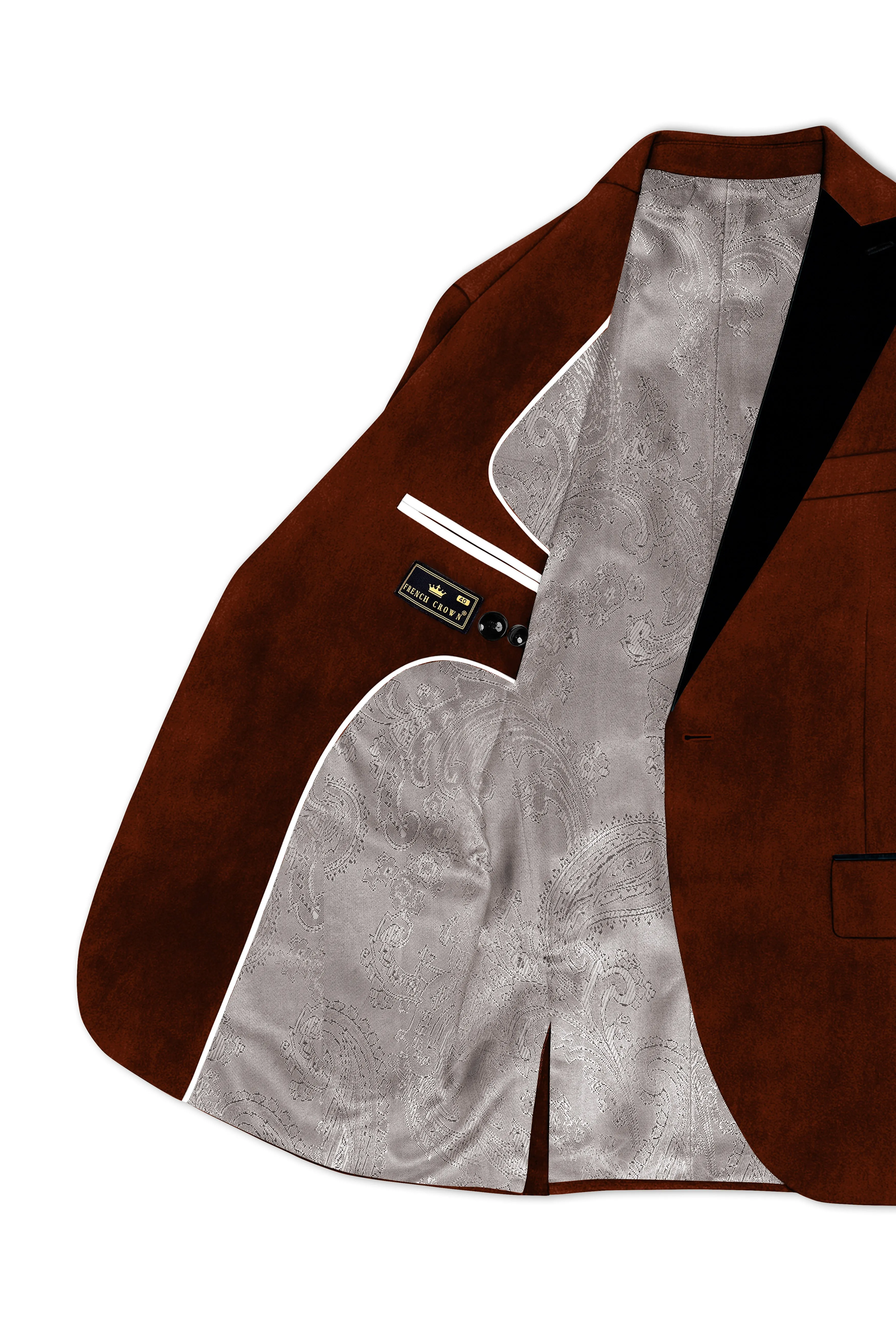 Eldor-Van Cleef Brown Velvet Peak Lapel Tuxedo Blazer sold by French Crown product image thumbnail 5