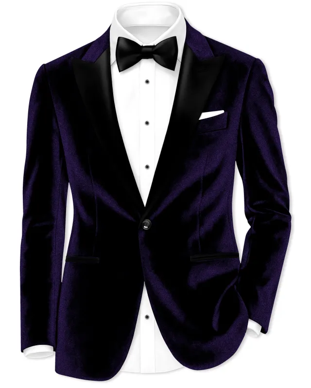 Virelle-Russian Purple Velvet Peak Lapel Tuxedo Blazer made by French Crown